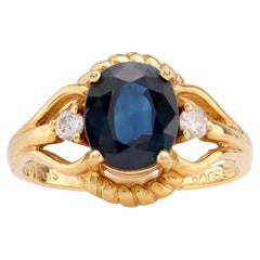 Vintage 1.93 Carat Oval Cut Sapphire Diamond 18K Yellow Gold Braided Ring