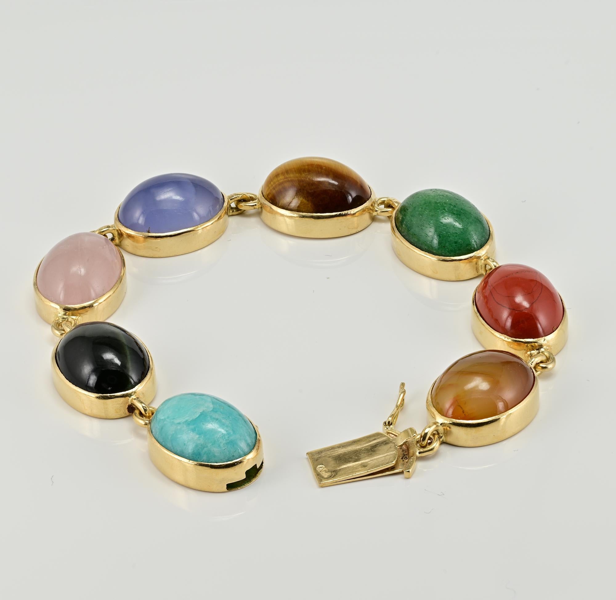 Women's or Men's Vintage 1930 Multi-Gemstone Bracelet 18 KT