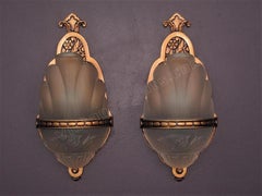 Vintage 1930 Pair Slip Shade Sconces w/ Beaded Shade Holder Band