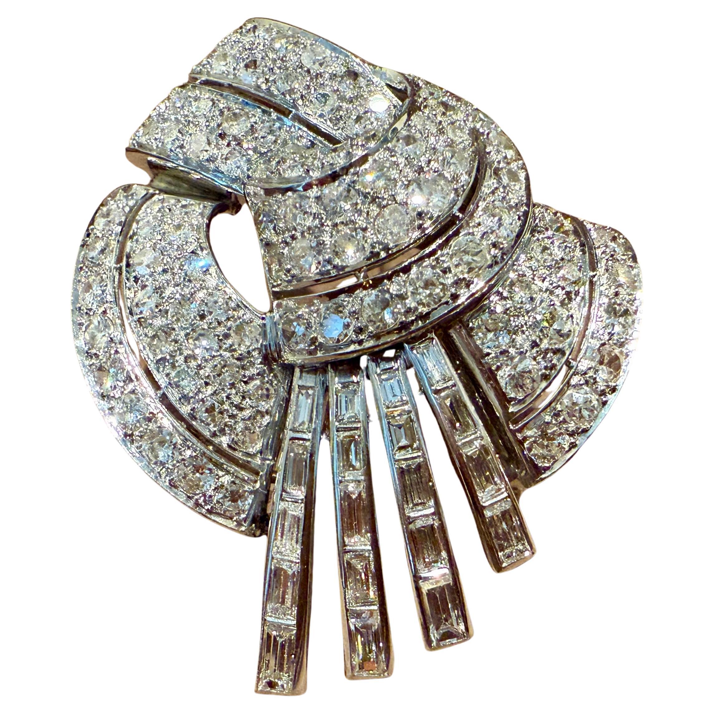 Broche de clip de platino con diamantes Vintage 1930