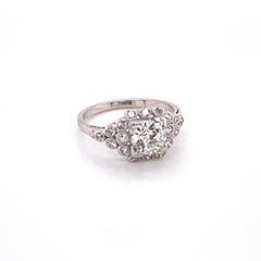 Vintage 1930s 1.00 Carat European Cut Diamond Platinum Ring with Bezel Set Halo