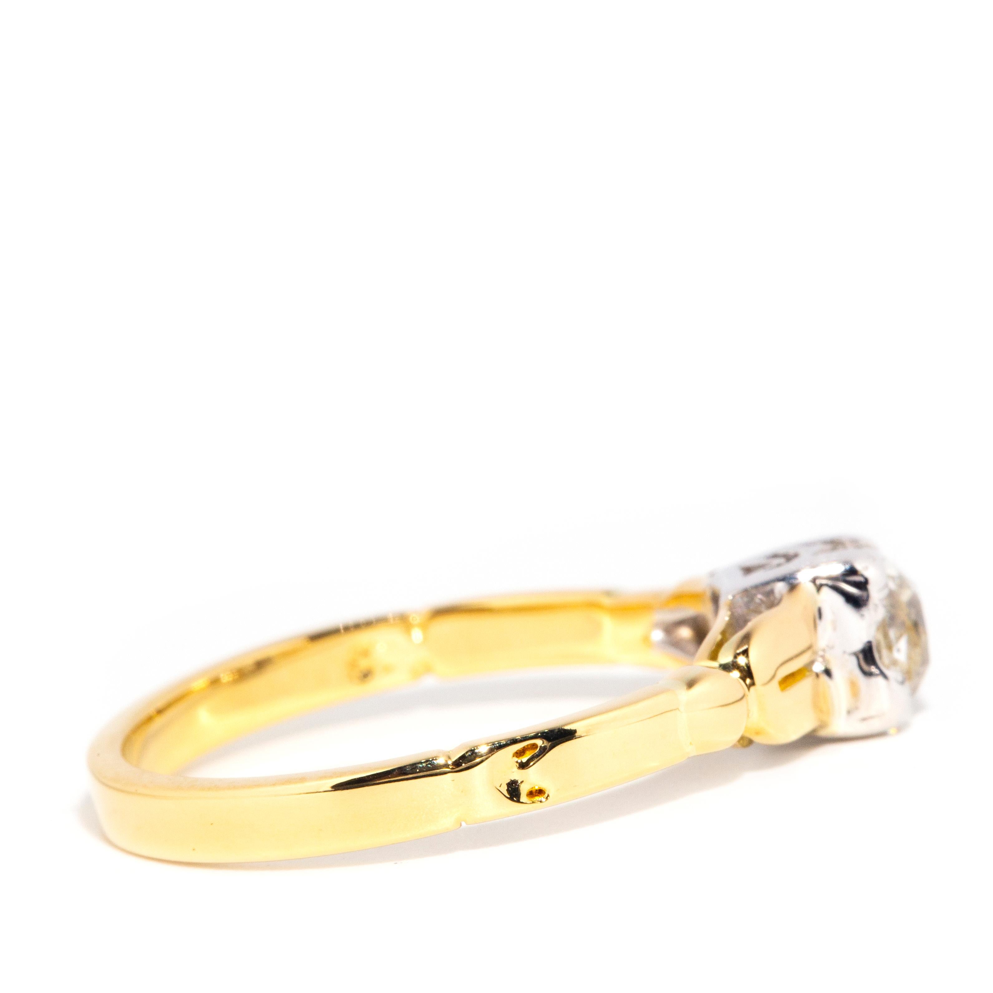 Oval Cut Vintage 1930s 18 Carat Gold Partial Rub over Setting Old Mine Cut Diamond Ring For Sale