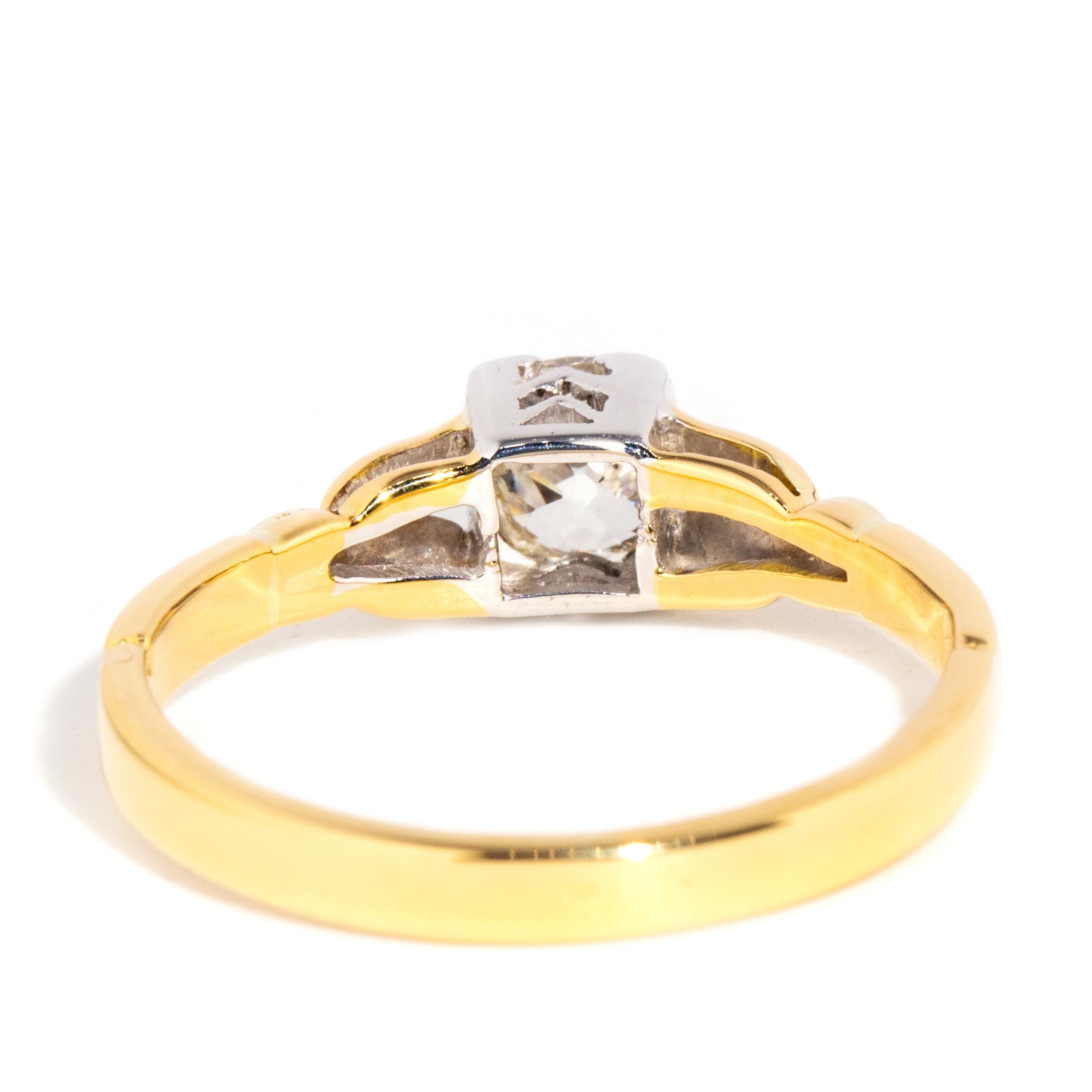 Women's Vintage 1930s 18 Carat Gold Partial Rub over Setting Old Mine Cut Diamond Ring For Sale