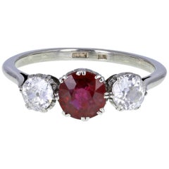 Vintage 1930s 18 Carat White Gold Platinum Ruby Diamond Three-Stone ...