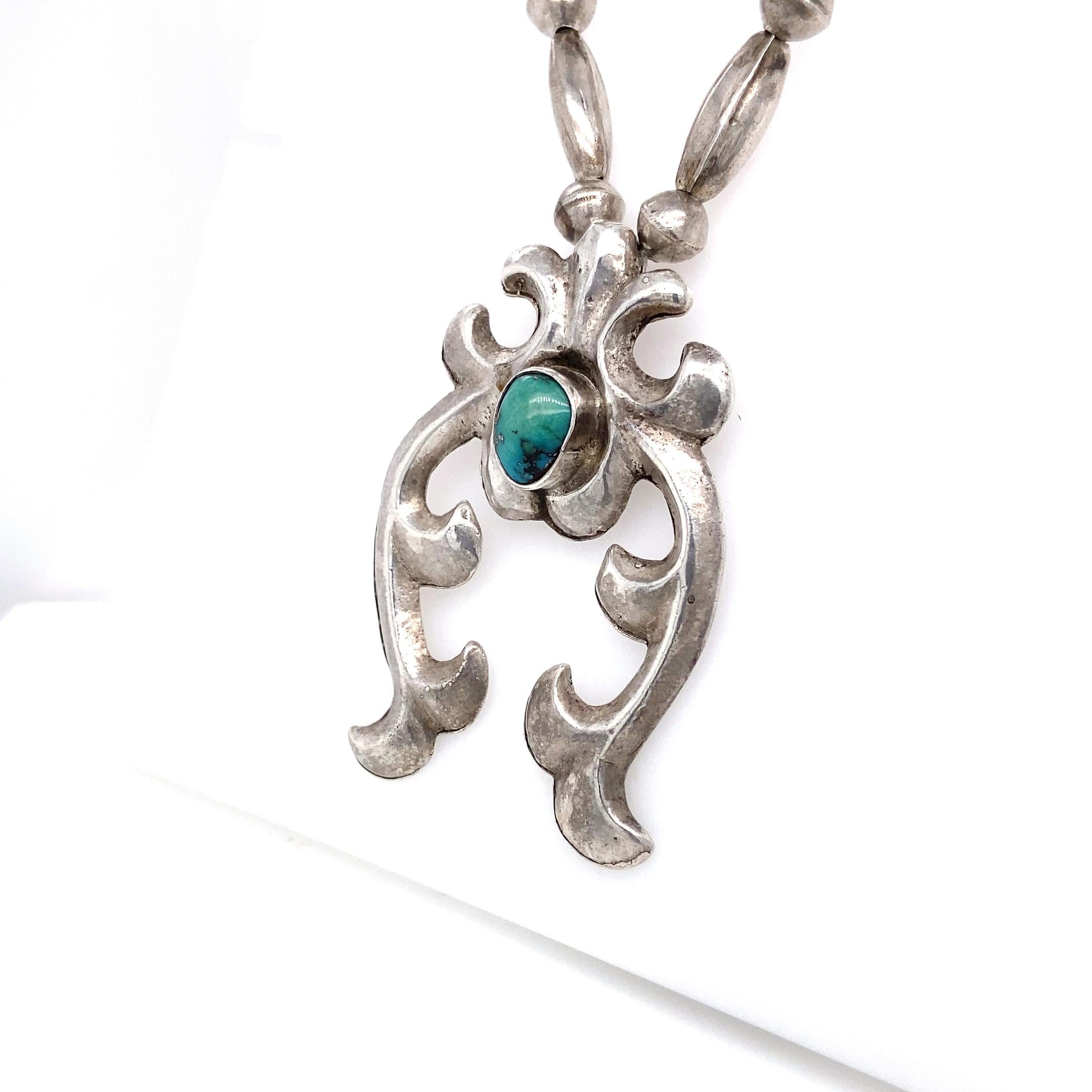 Cabochon Vintage 1930s - 1940s Navajo Sterling Silver Naja Necklace with Turquoise For Sale