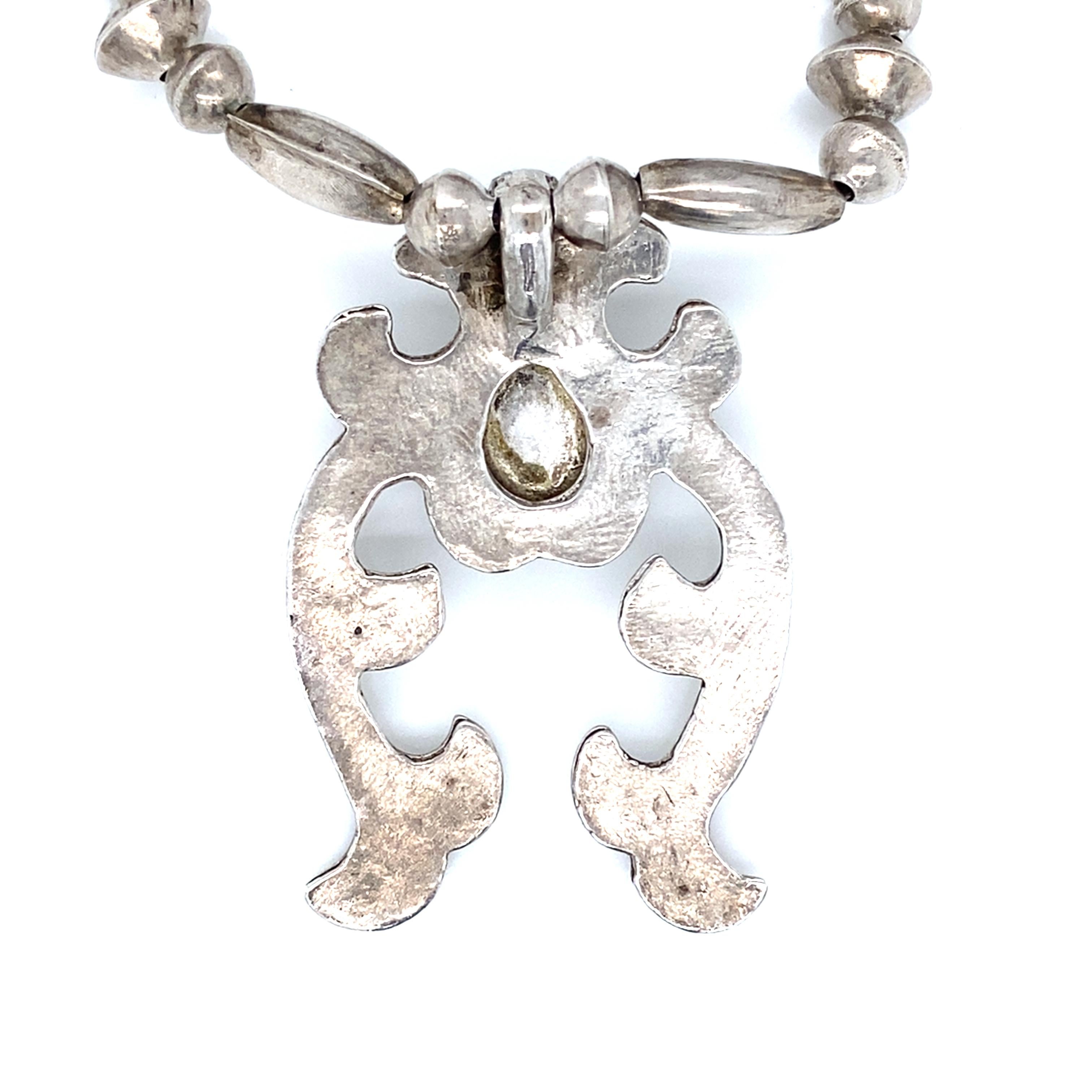 Women's or Men's Vintage 1930s - 1940s Navajo Sterling Silver Naja Necklace with Turquoise For Sale