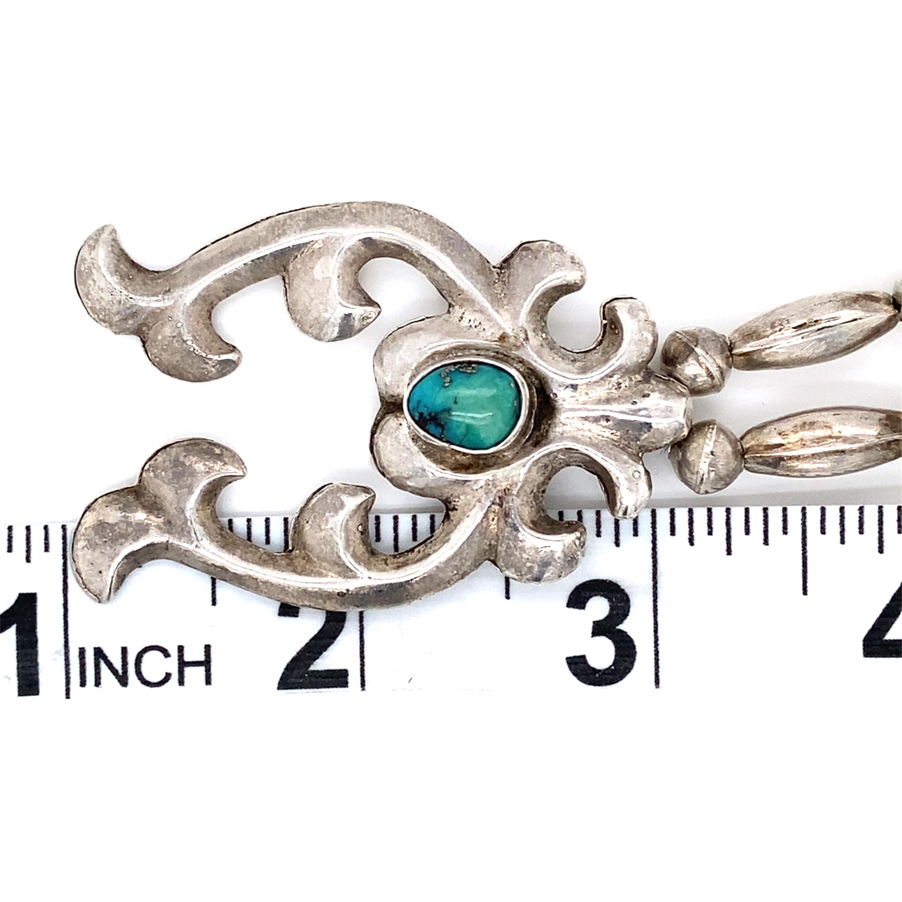 Vintage 1930s - 1940s Navajo Sterling Silver Naja Necklace with Turquoise For Sale 1
