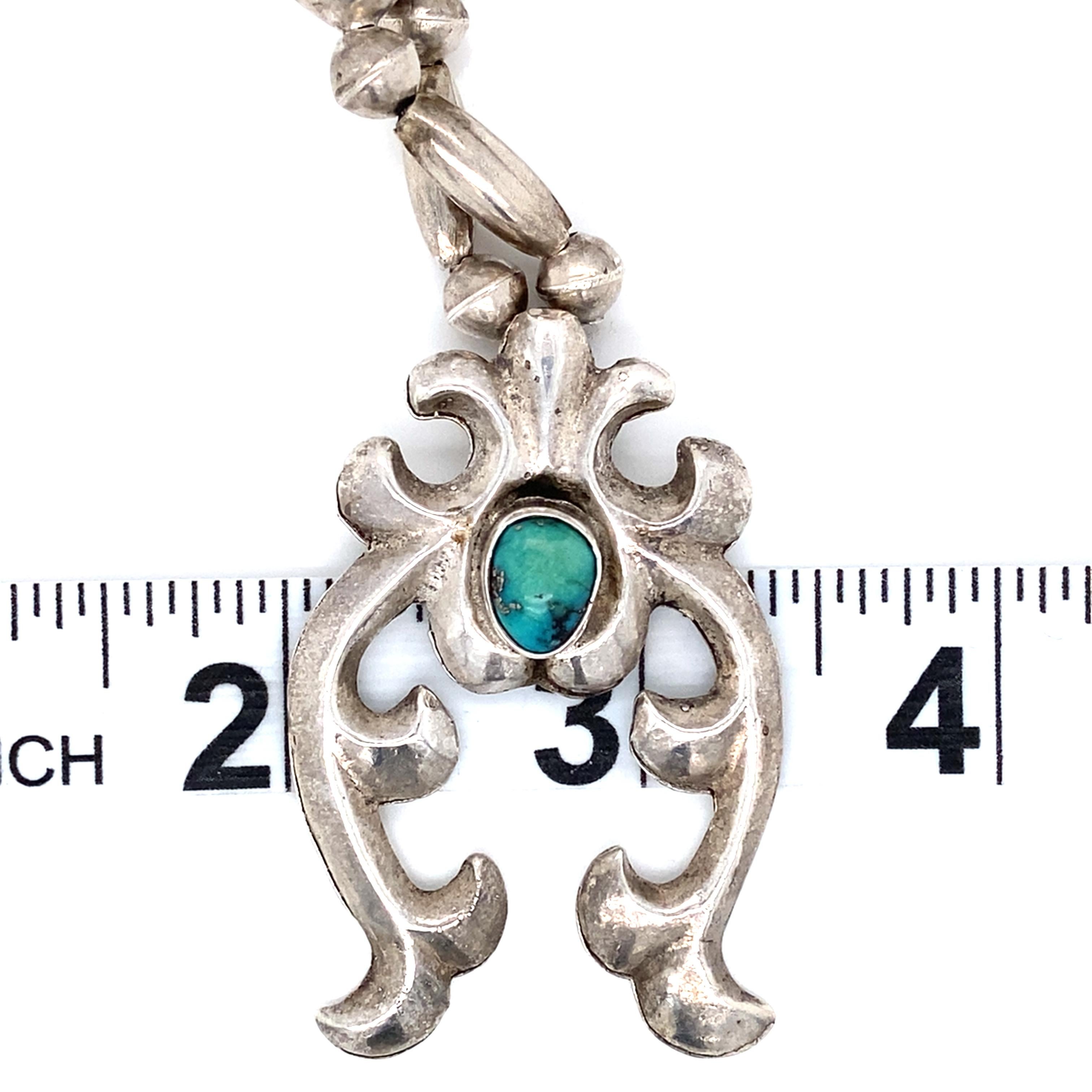 Vintage 1930s - 1940s Navajo Sterling Silver Naja Necklace with Turquoise For Sale 2