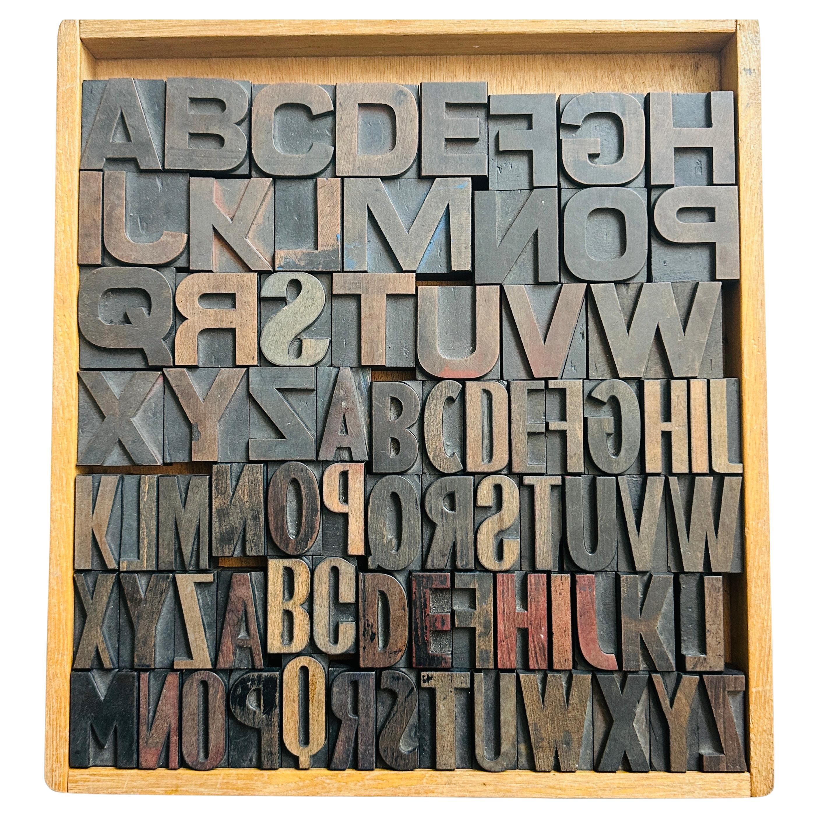 Vintage 1930s 3 Alphabet Industrial Commercial Wooden Letter Printing Blocks