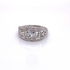 Vintage 1930s 3-Stone European Cut Diamond Platinum Ring 1.75 Carat