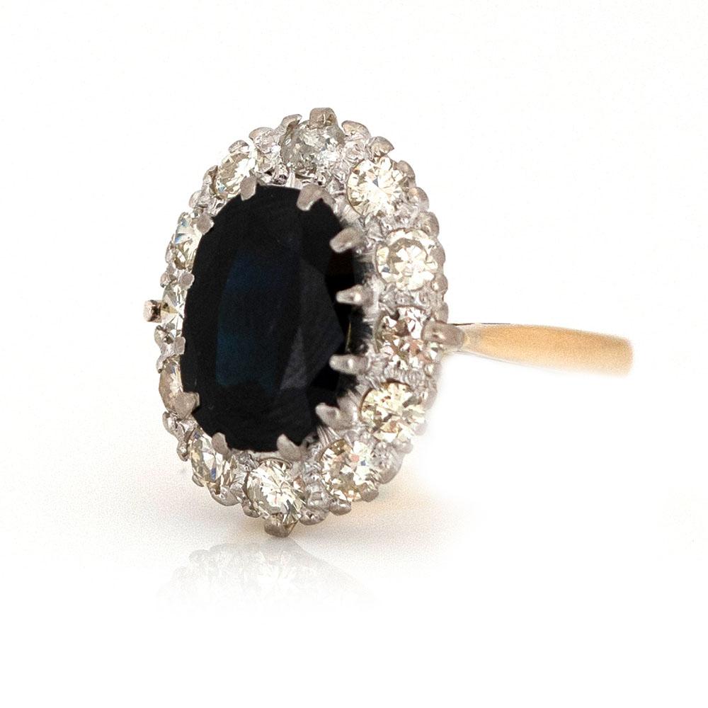 Mixed Cut Vintage 1930s 5.35ct Sapphire 1.45ct Diamond Halo 18ct Gold Ring