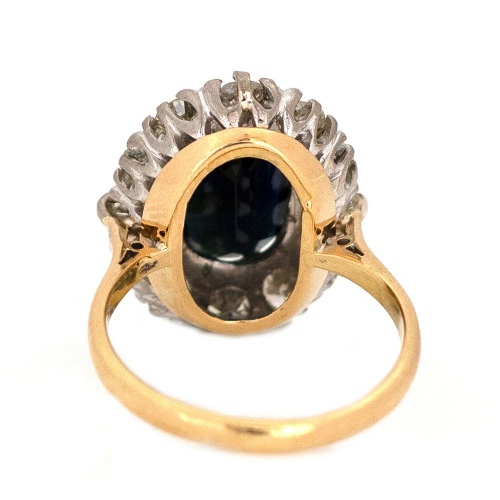 Women's Vintage 1930s 5.35ct Sapphire 1.45ct Diamond Halo 18ct Gold Ring For Sale