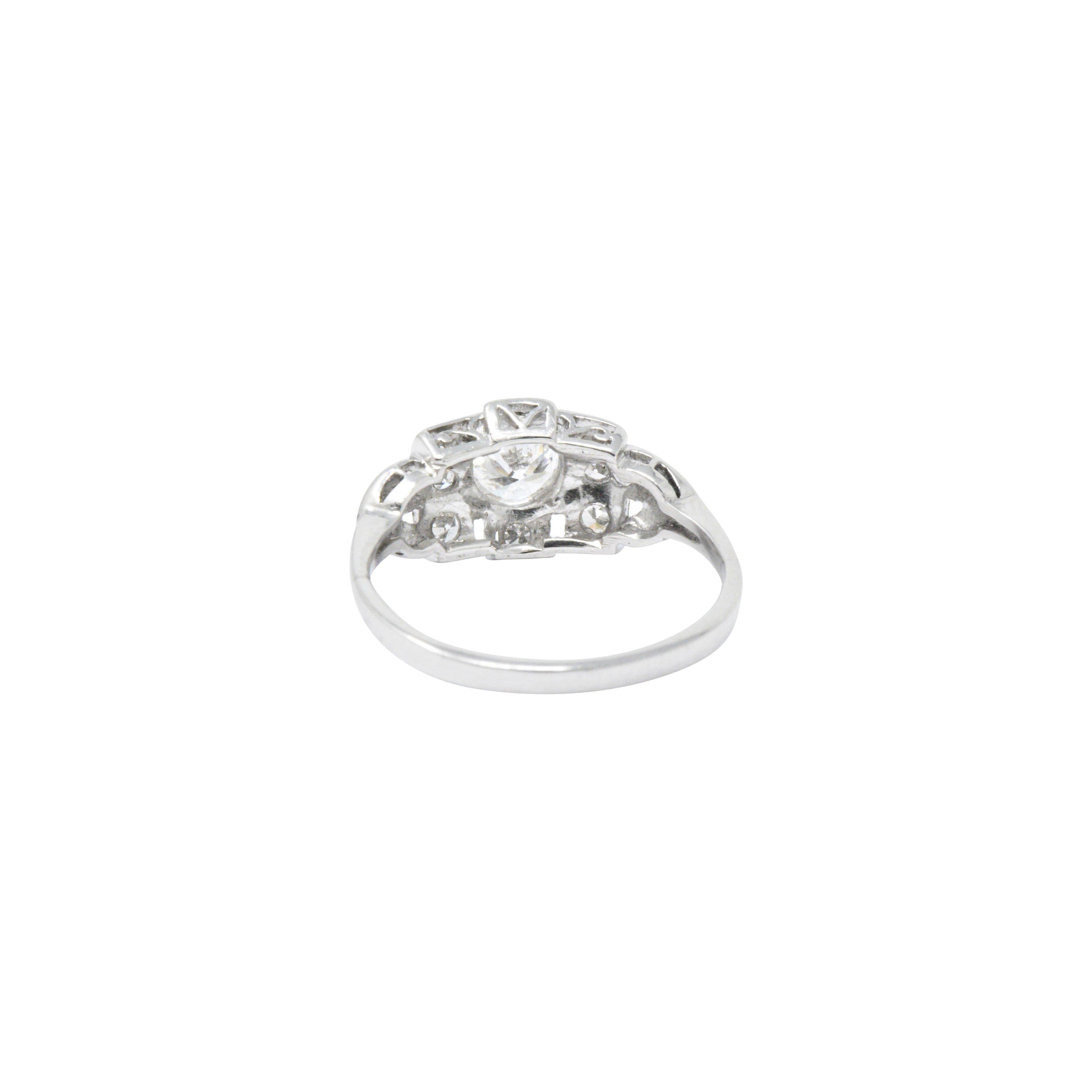 Women's or Men's Art Deco 0.70 Carat Diamond Platinum Geometric Engagement Ring