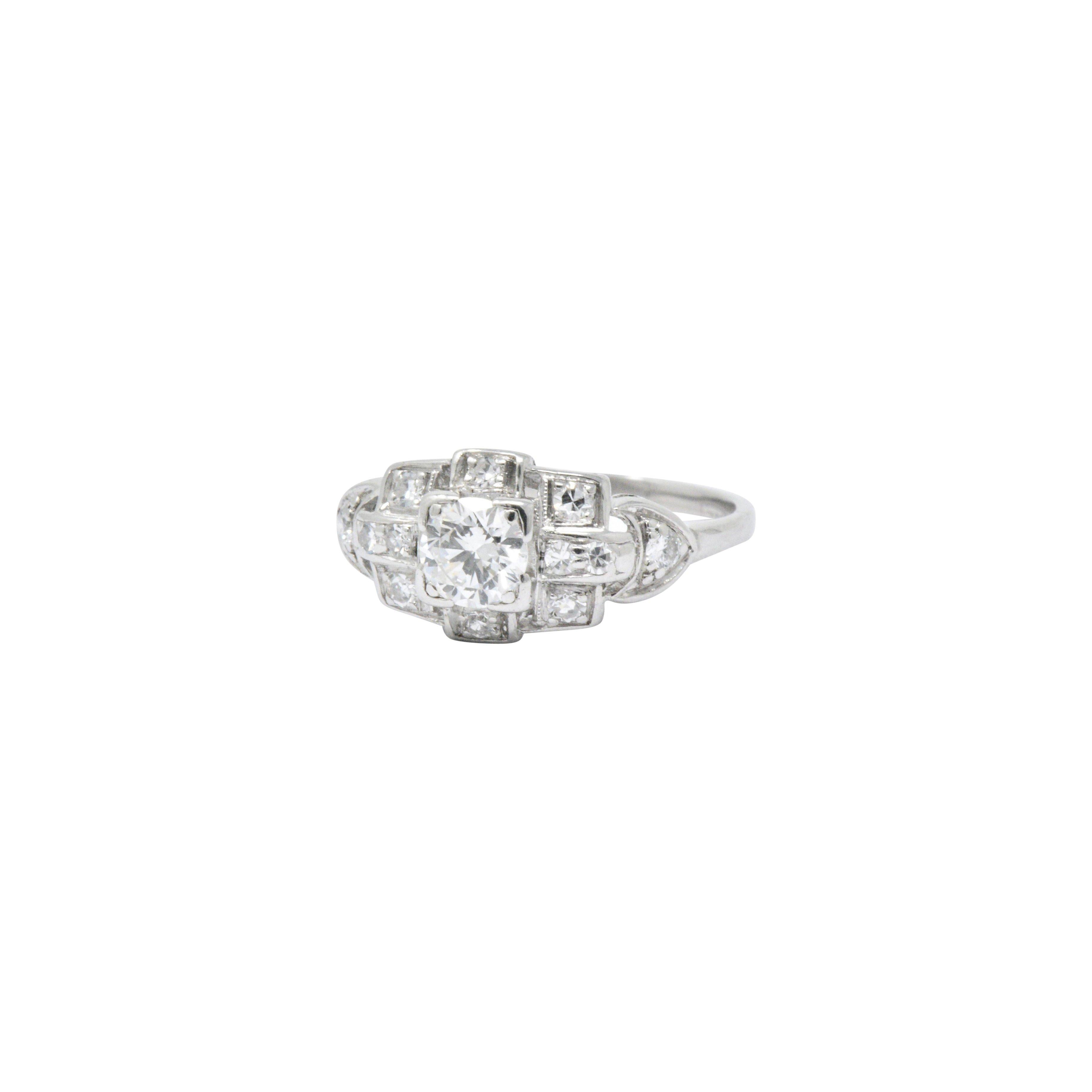 Art Deco 0.70 Carat Diamond Platinum Geometric Engagement Ring 1