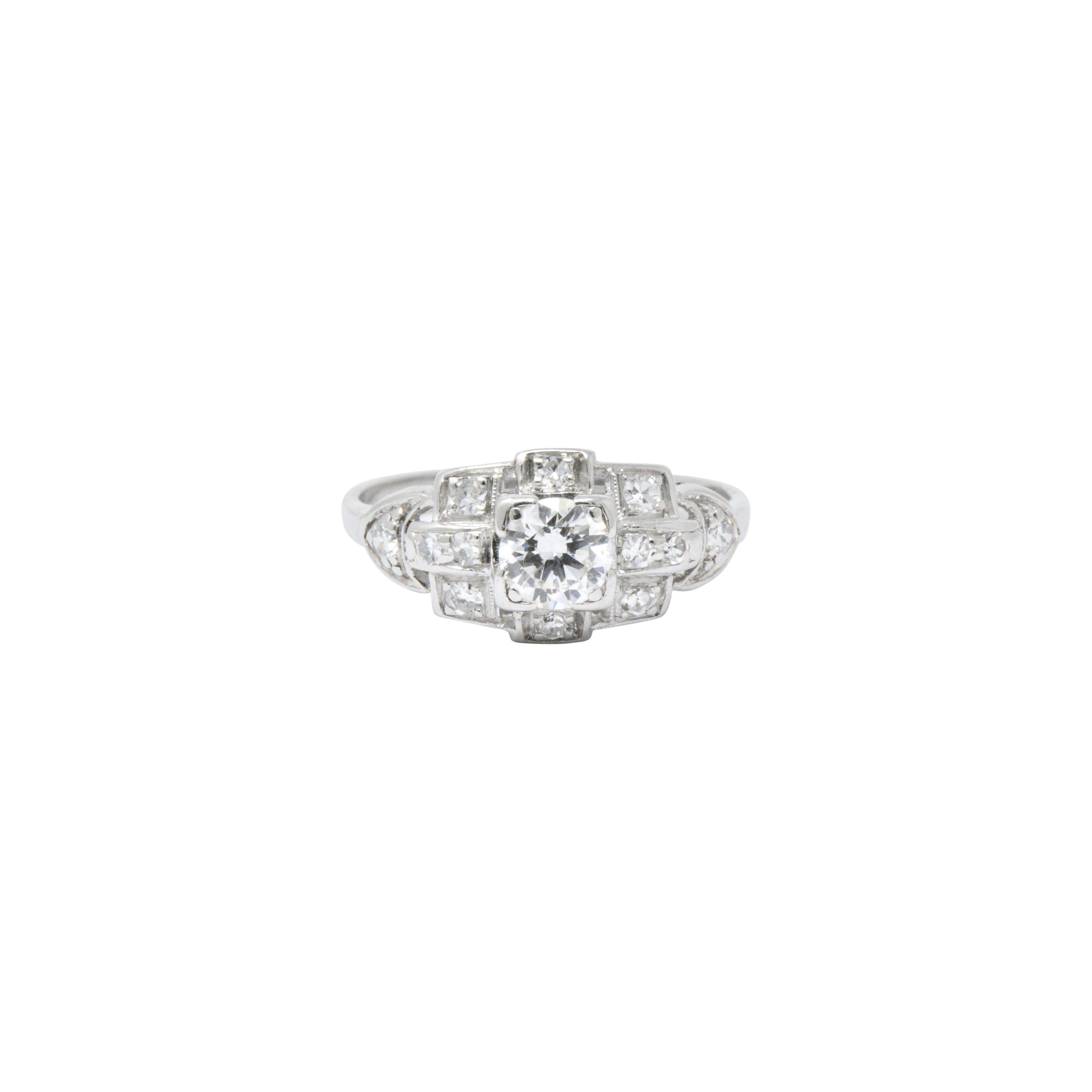 Art Deco 0.70 Carat Diamond Platinum Geometric Engagement Ring 2