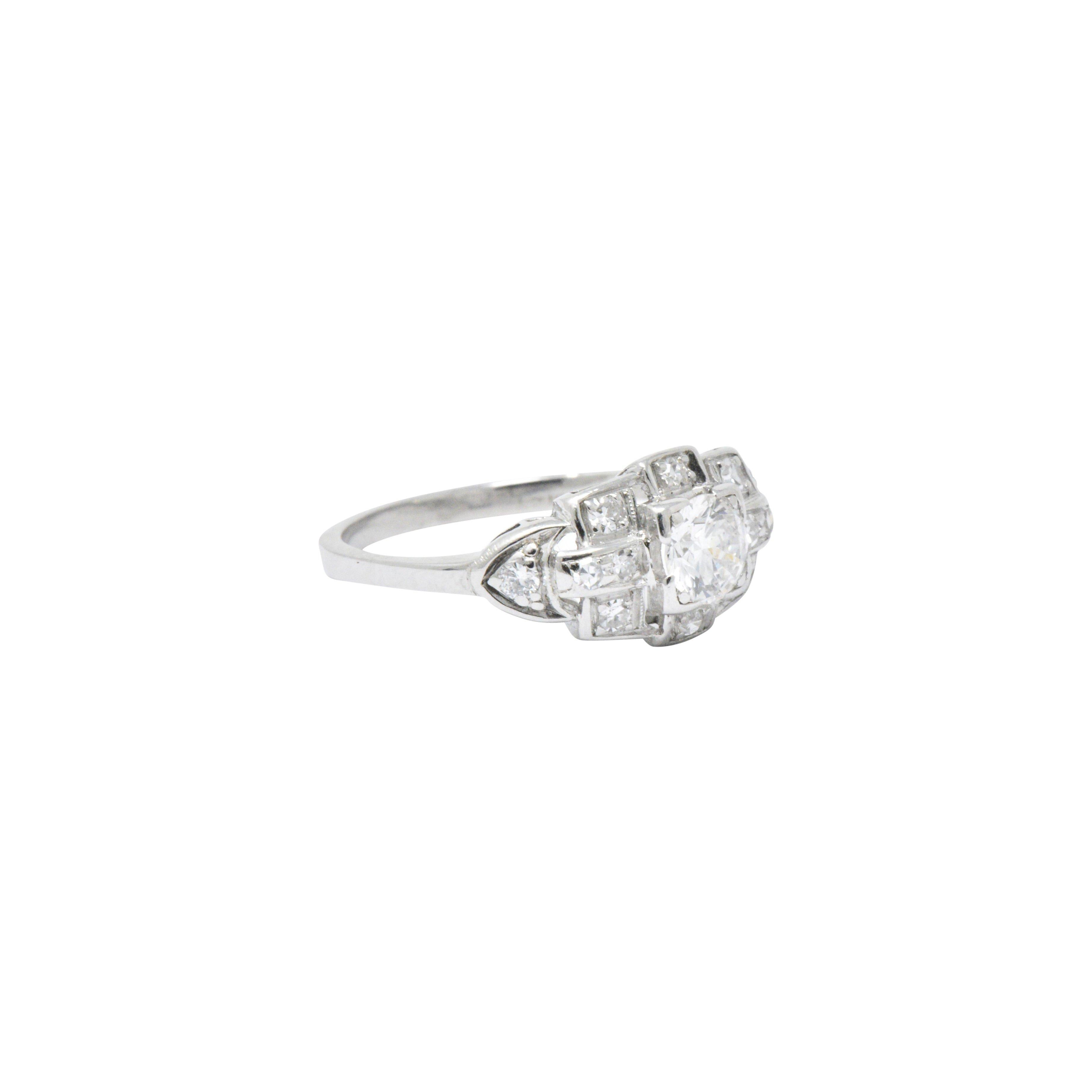 Art Deco 0.70 Carat Diamond Platinum Geometric Engagement Ring 3