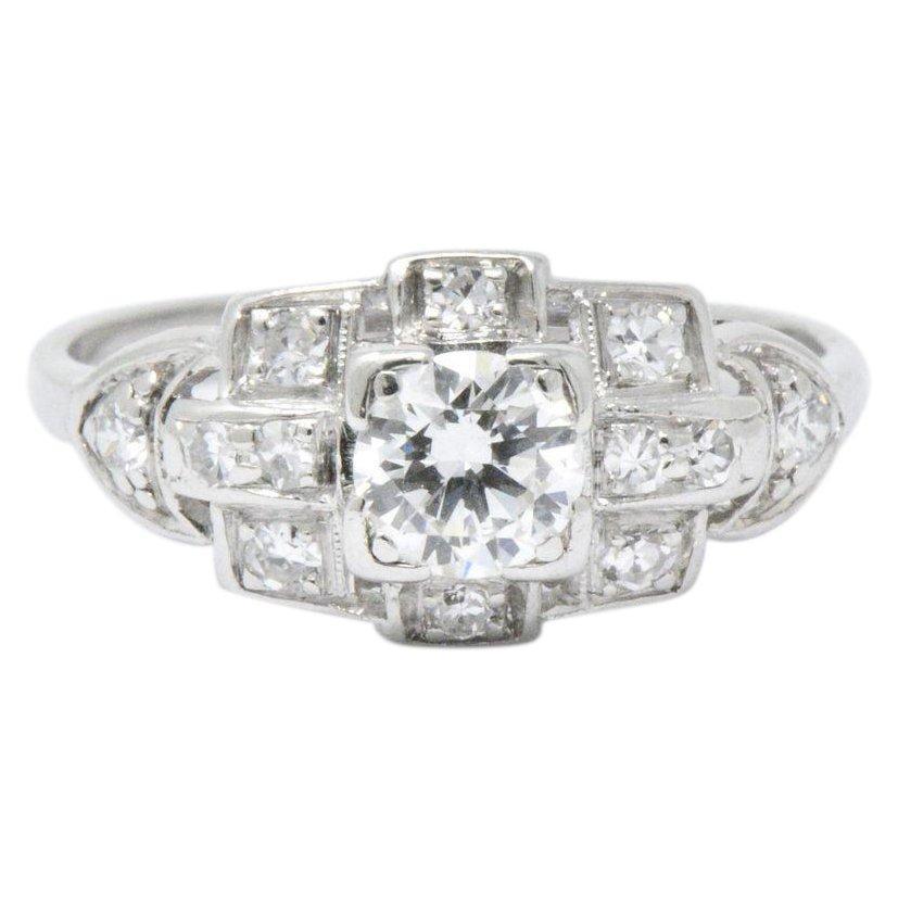 Art Deco 0.70 Carat Diamond Platinum Geometric Engagement Ring