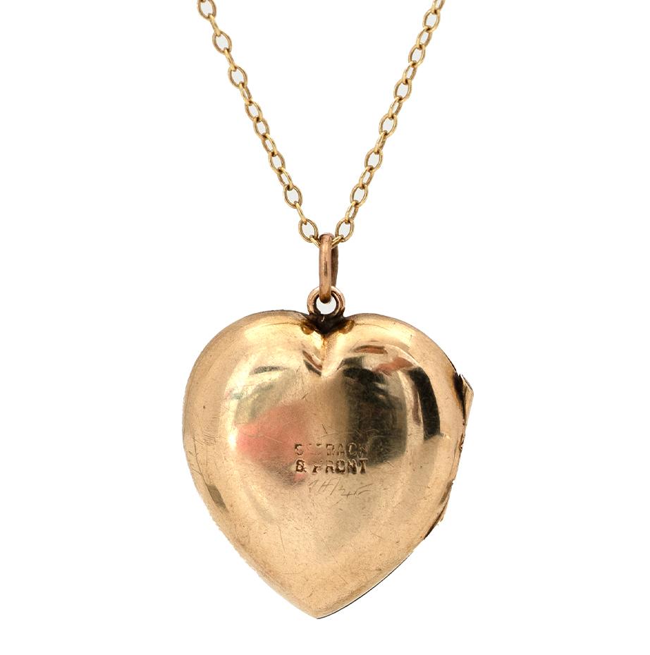 Women's Vintage 1930s 9ct Yellow Gold Heart Locket Necklace For Sale