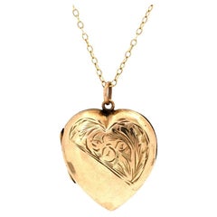 Vintage 1930s 9ct Yellow Gold Heart Locket Necklace