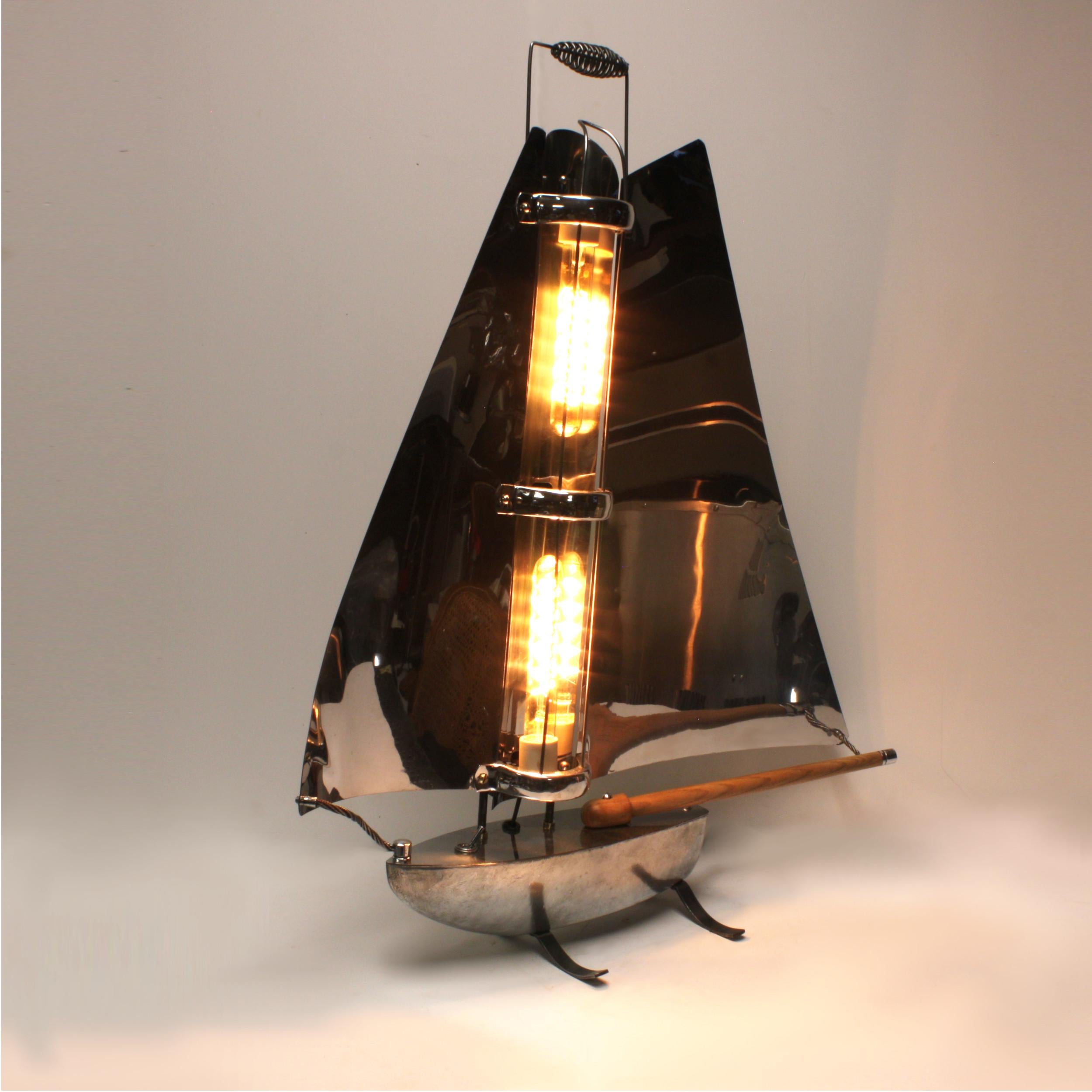 Art Deco Vintage 1930s Aluminum Industrial Machine Age Sailboat Lamp by Bunting Electric For Sale