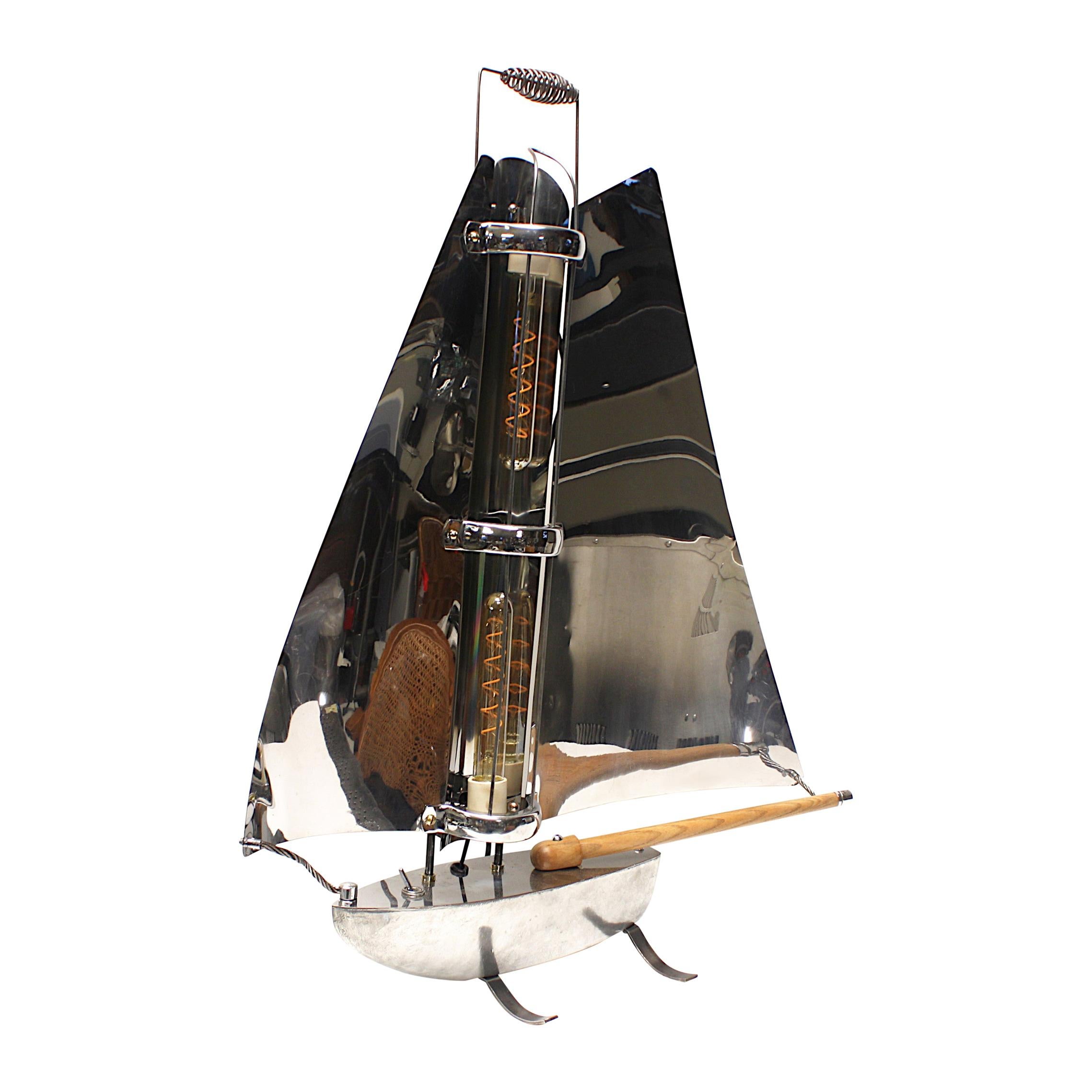 Vintage 1930s Aluminum Industrial Machine Age Sailboat Lamp by Bunting Electric For Sale