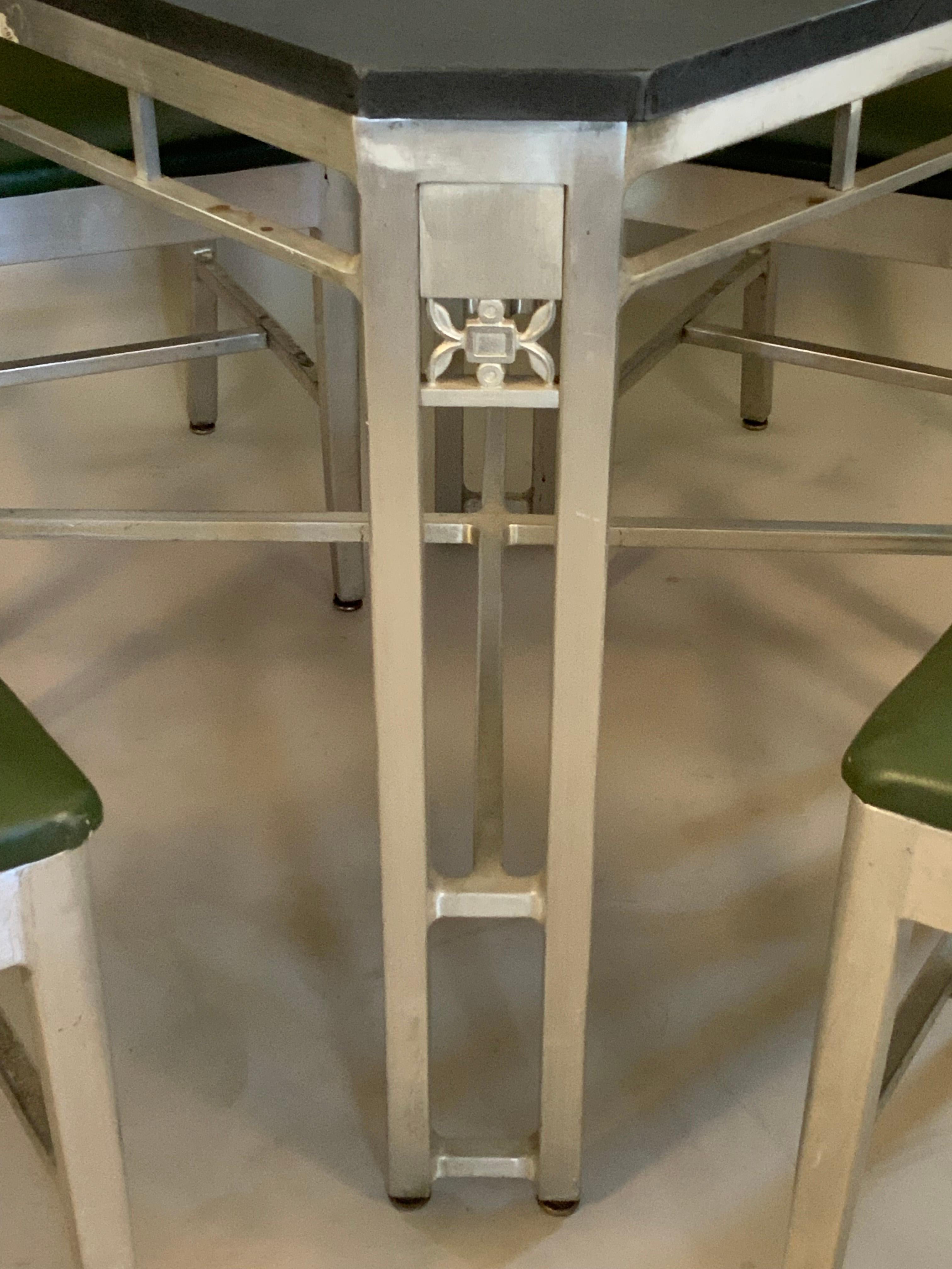 Art Deco 1930's Aluminum and Slate Table & Chairs by GoodForm from the Silver Grille
