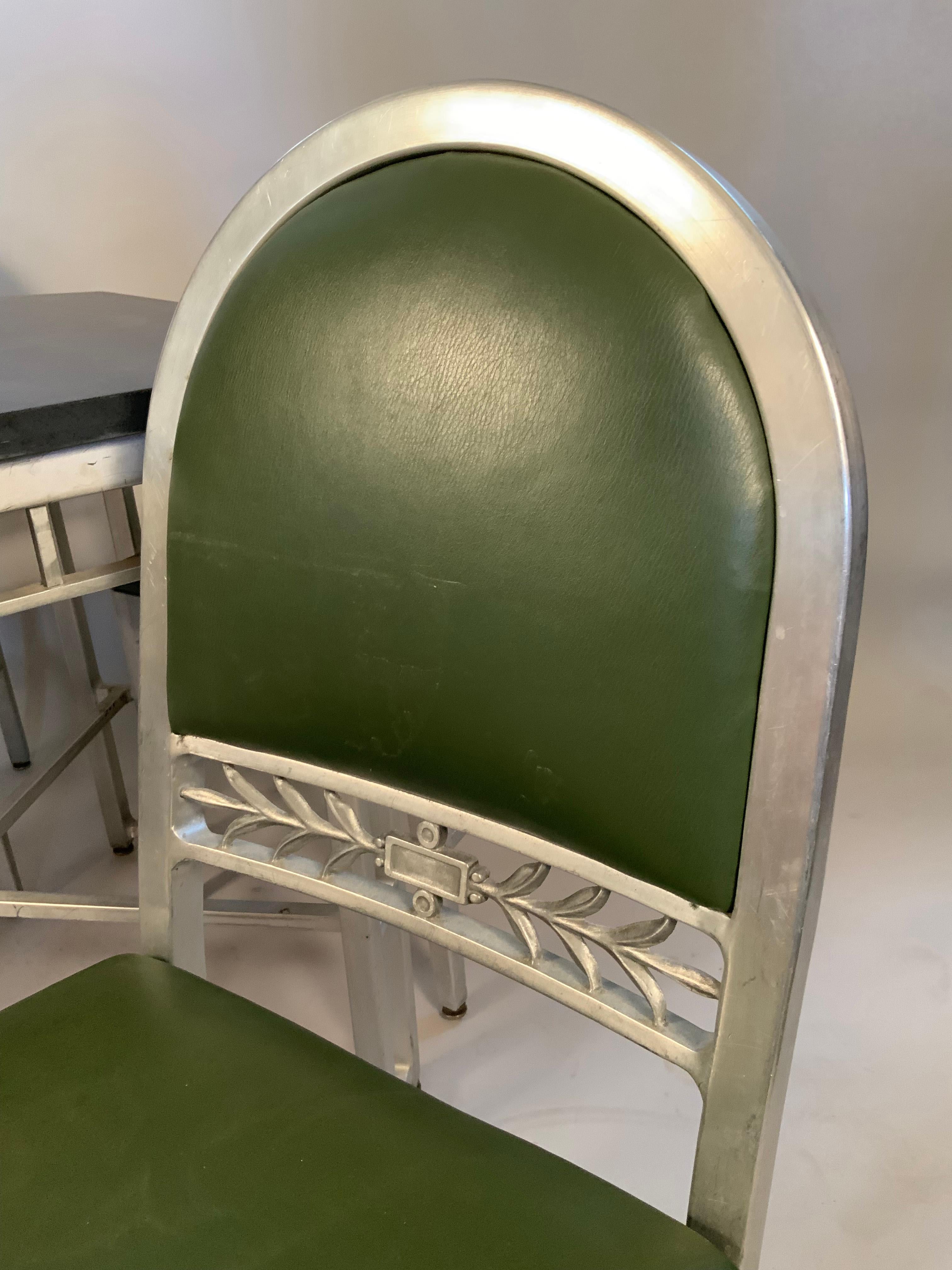 American 1930's Aluminum and Slate Table & Chairs by GoodForm from the Silver Grille