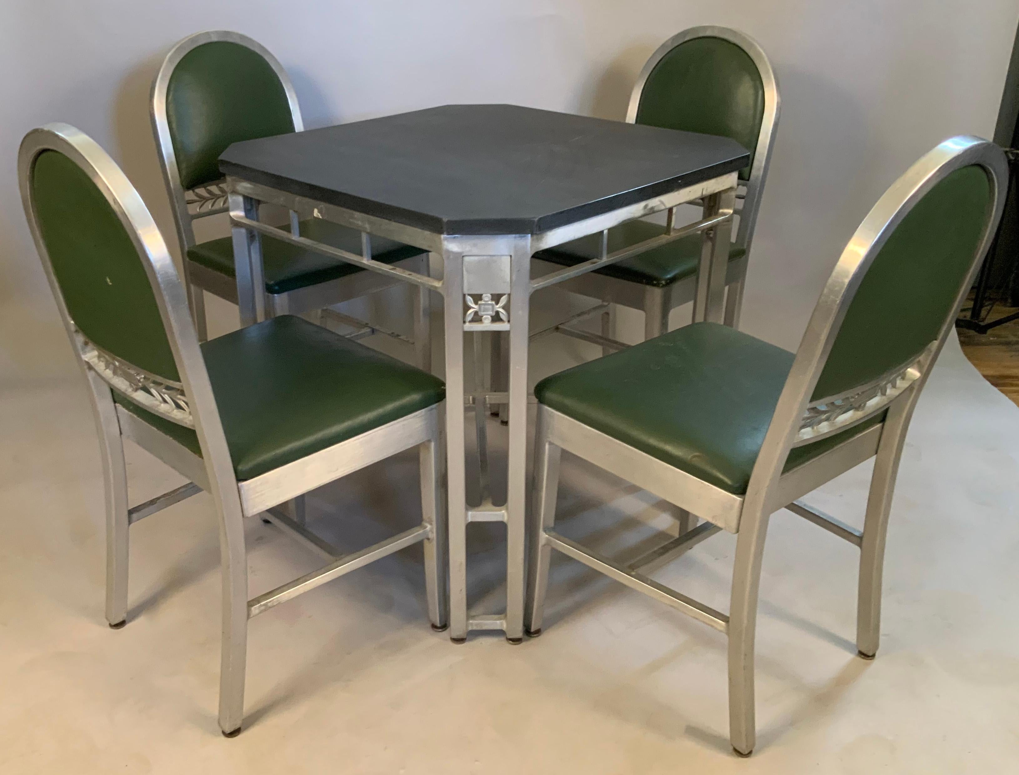 Mid-20th Century 1930's Aluminum and Slate Table & Chairs by GoodForm from the Silver Grille