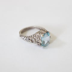 Vintage 1930's Aquamarine & Sterling Silver Ring UK N US 6.75