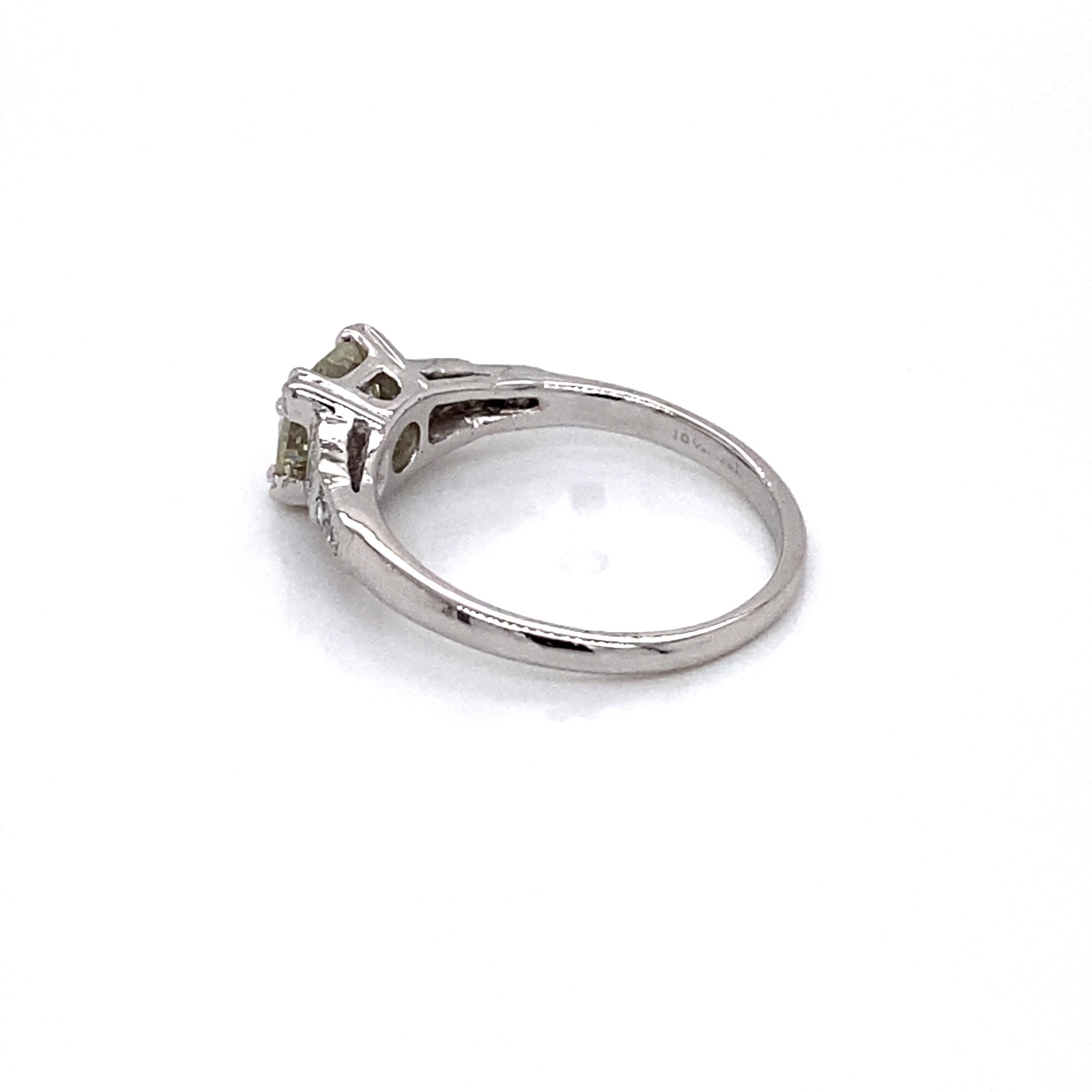 Vintage 1930s Art Deco 1.16 Carat European Cut Diamond Platinum Ring For Sale 2