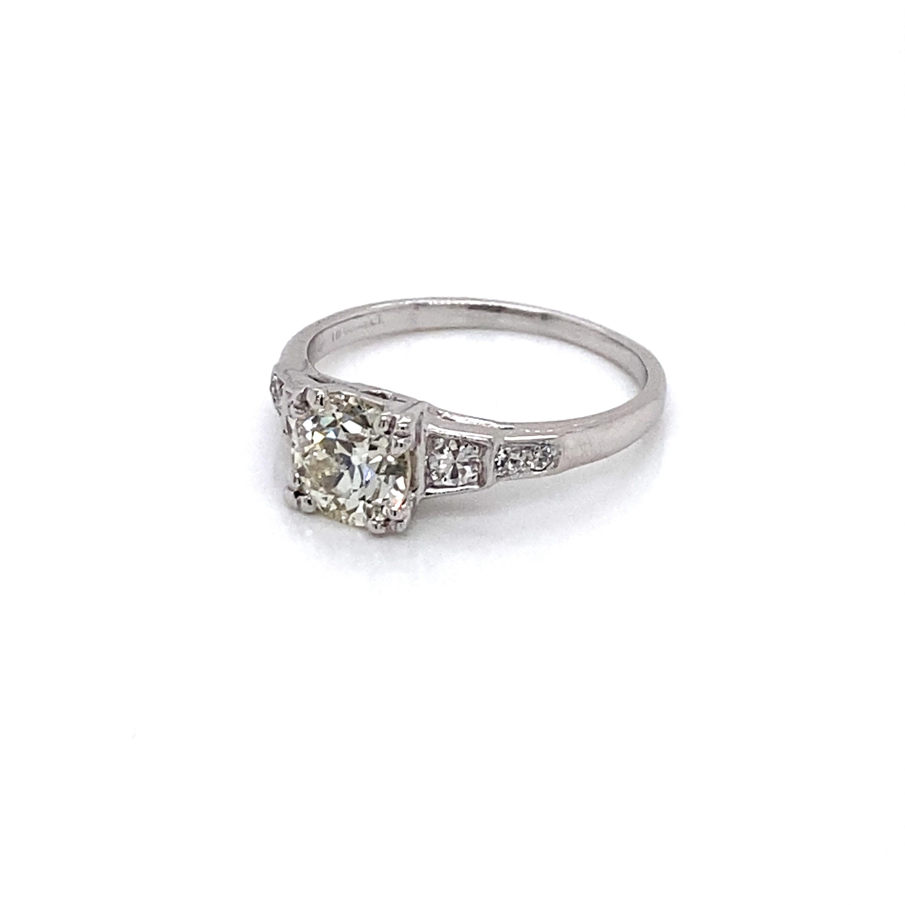 Vintage 1930s Art Deco 1.16 Carat European Cut Diamond Platinum Ring For Sale 4