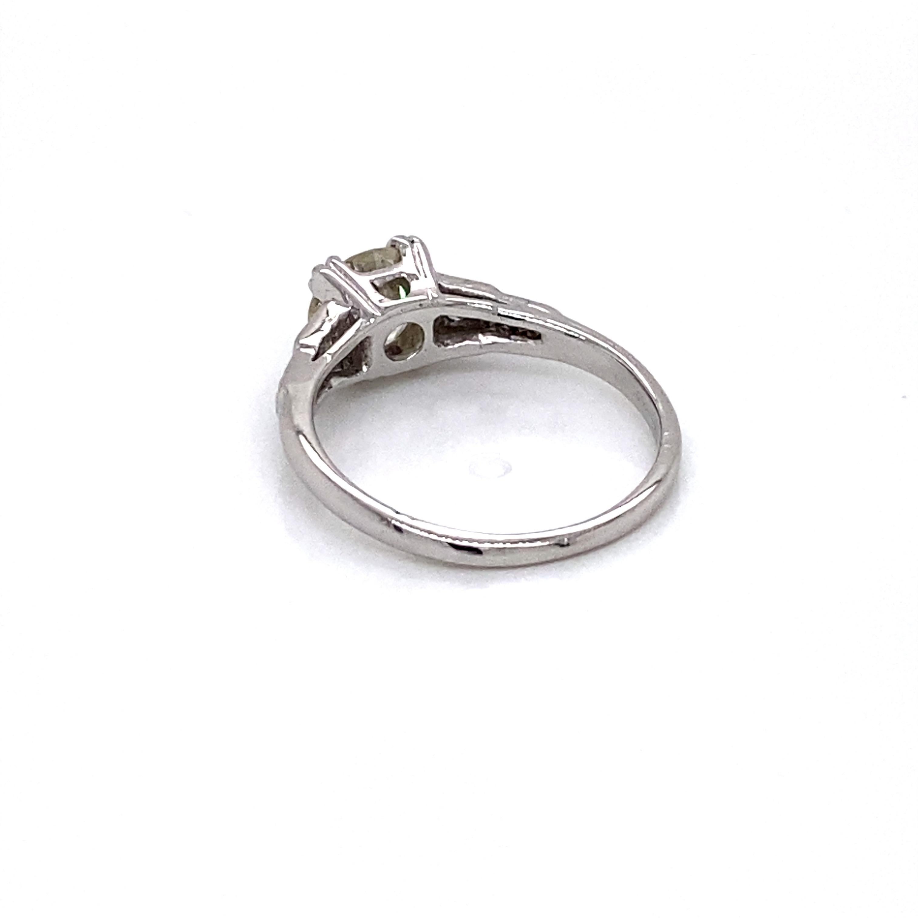Vintage 1930s Art Deco 1.16 Carat European Cut Diamond Platinum Ring For Sale 1