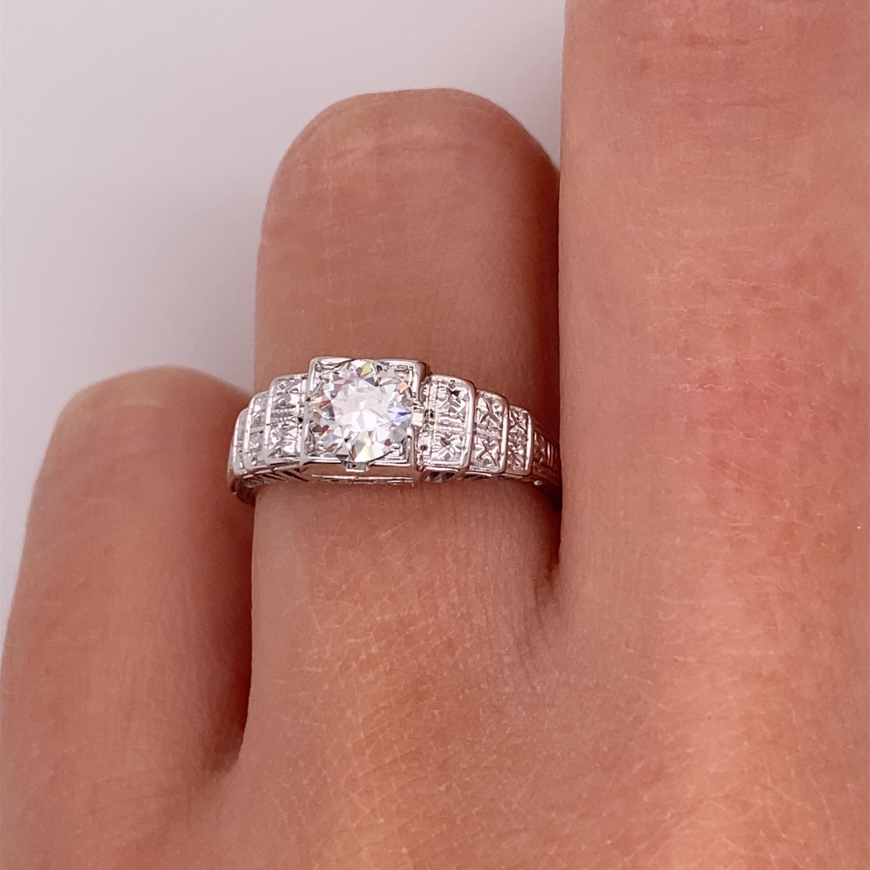 Vintage 1930's Art Deco European Cut .50ct Diamond Engagement Ring For Sale 3