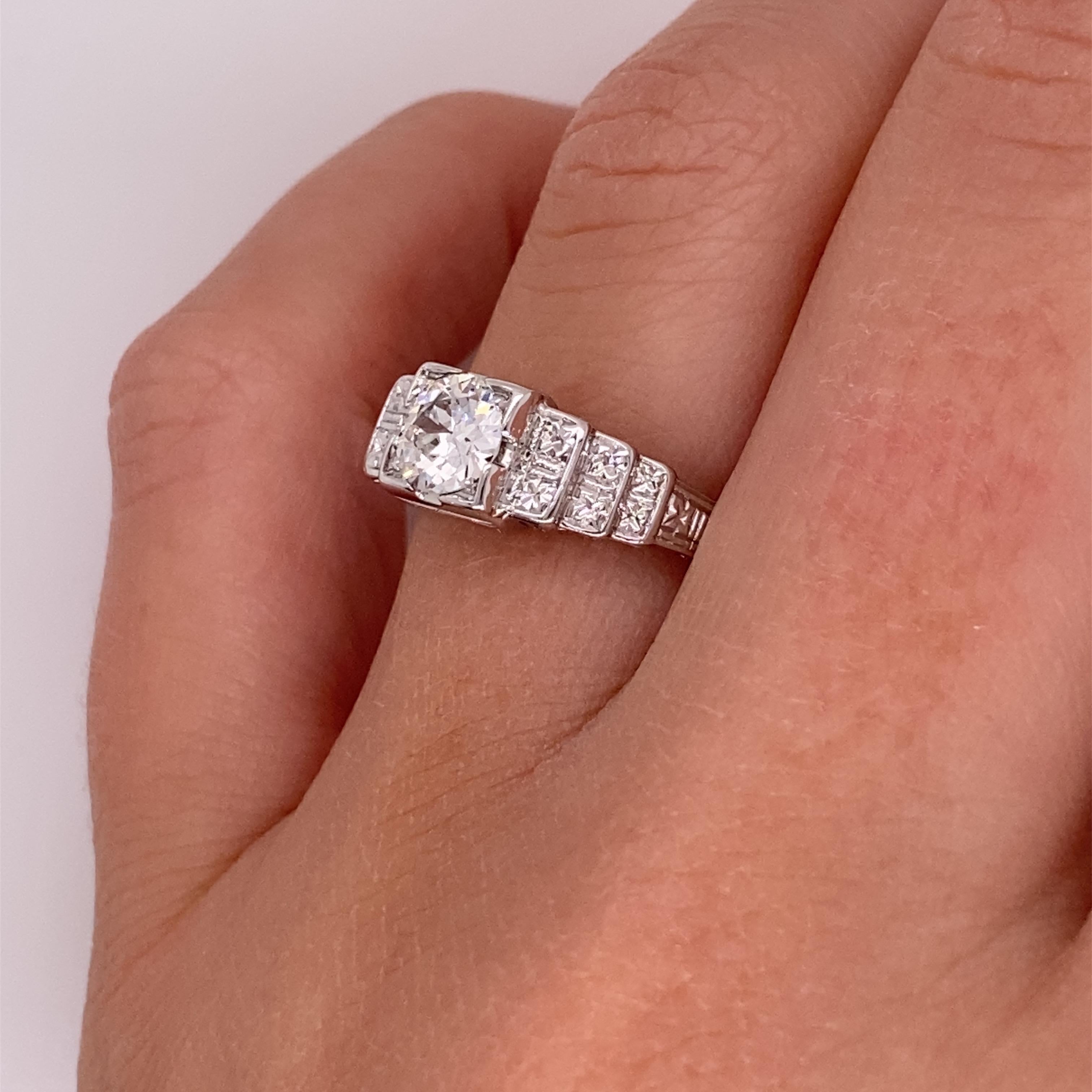 Vintage 1930's Art Deco European Cut .50ct Diamond Engagement Ring For Sale 4