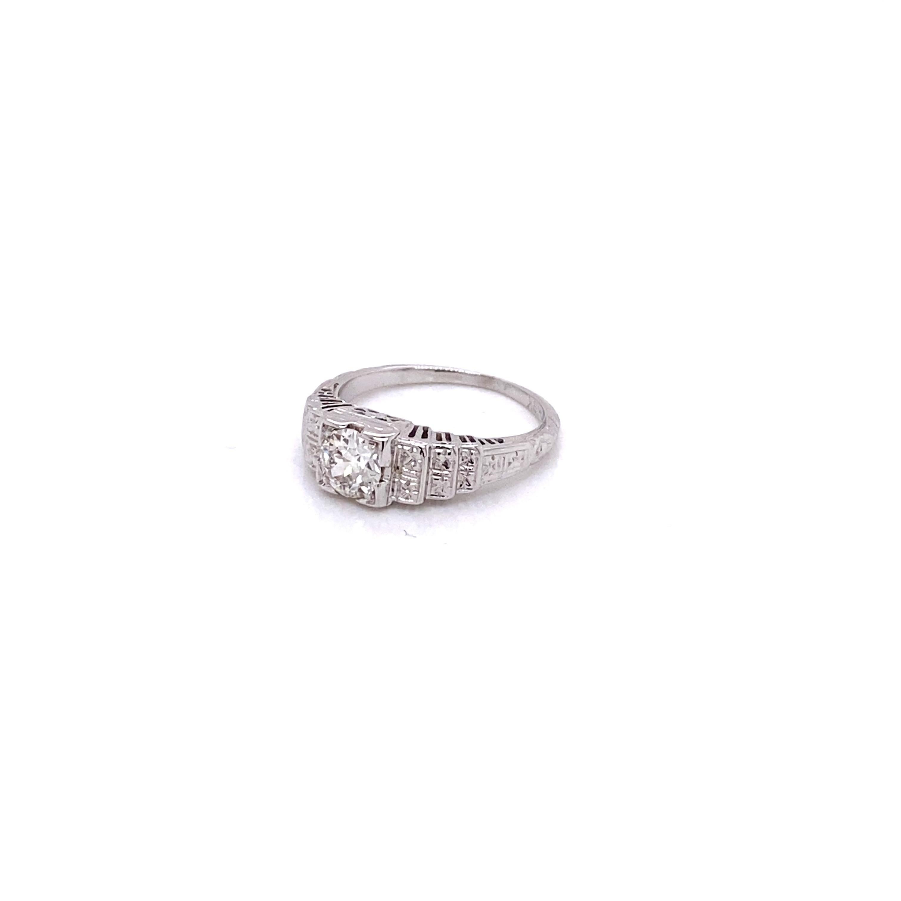 Verlobungsring mit 0,50 Karat Diamant im europäischen Diamantschliff, Art déco, 1930er Jahre im Zustand „Gut“ im Angebot in Boston, MA