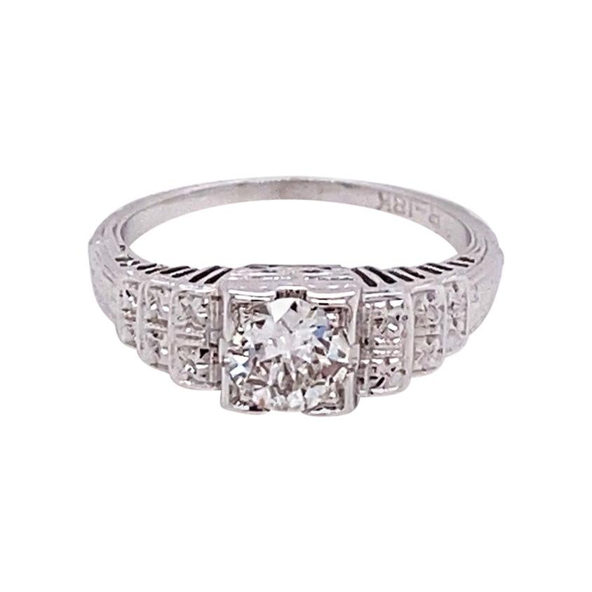 Vintage 1930's Art Deco European Cut .50ct Diamond Engagement Ring For Sale