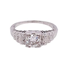 Anello di fidanzamento vintage Art Deco del 1930 con diamante taglio europeo da 0,50 carati