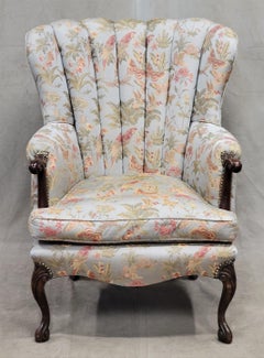 Vintage 1930s Art Deco Fan Back Armchair With Kravet Botanical Upholstery
