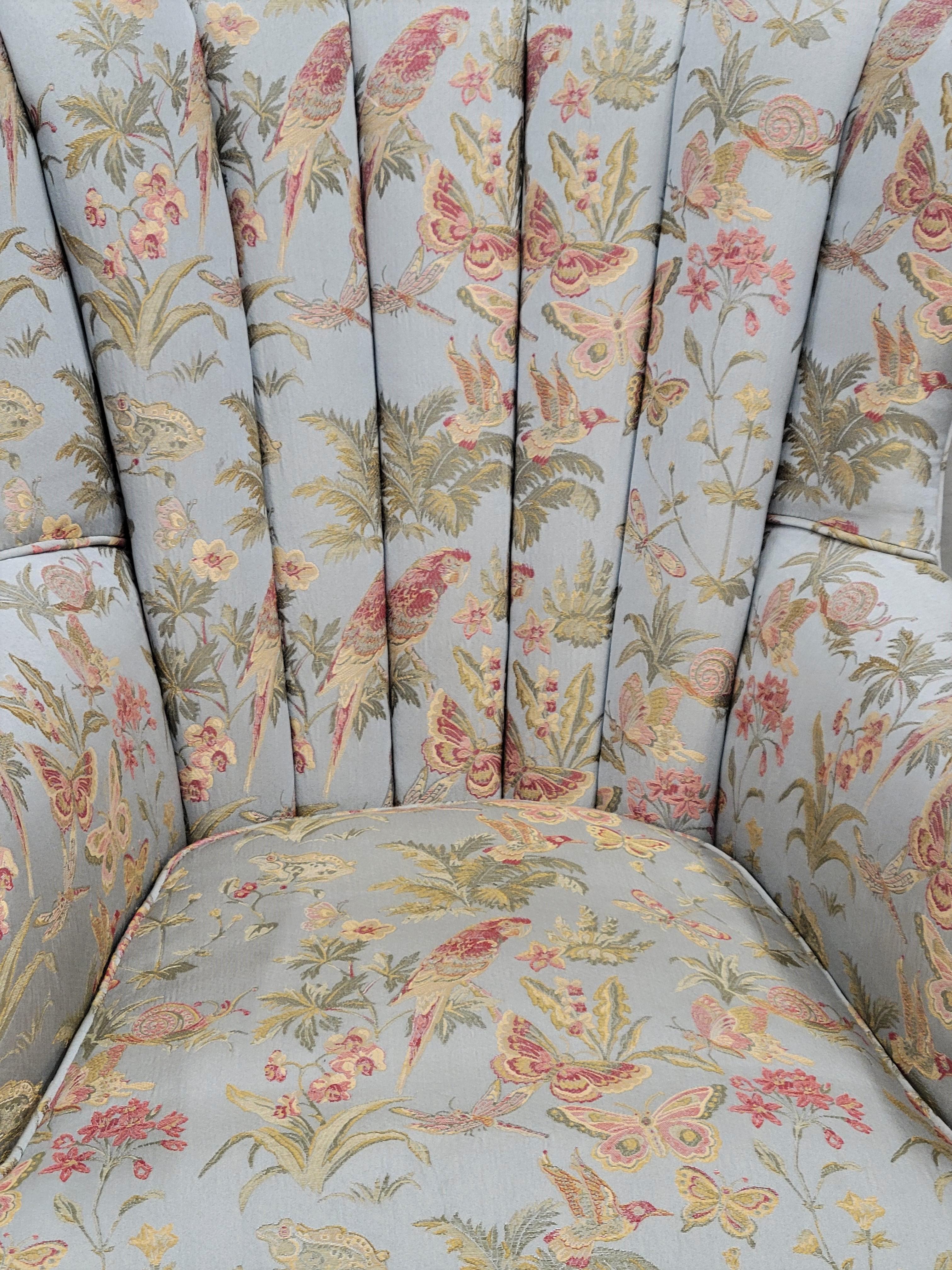 Unknown Vintage 1930s Art Deco Fan Back Armchair With Kravet Botanical Upholstery For Sale