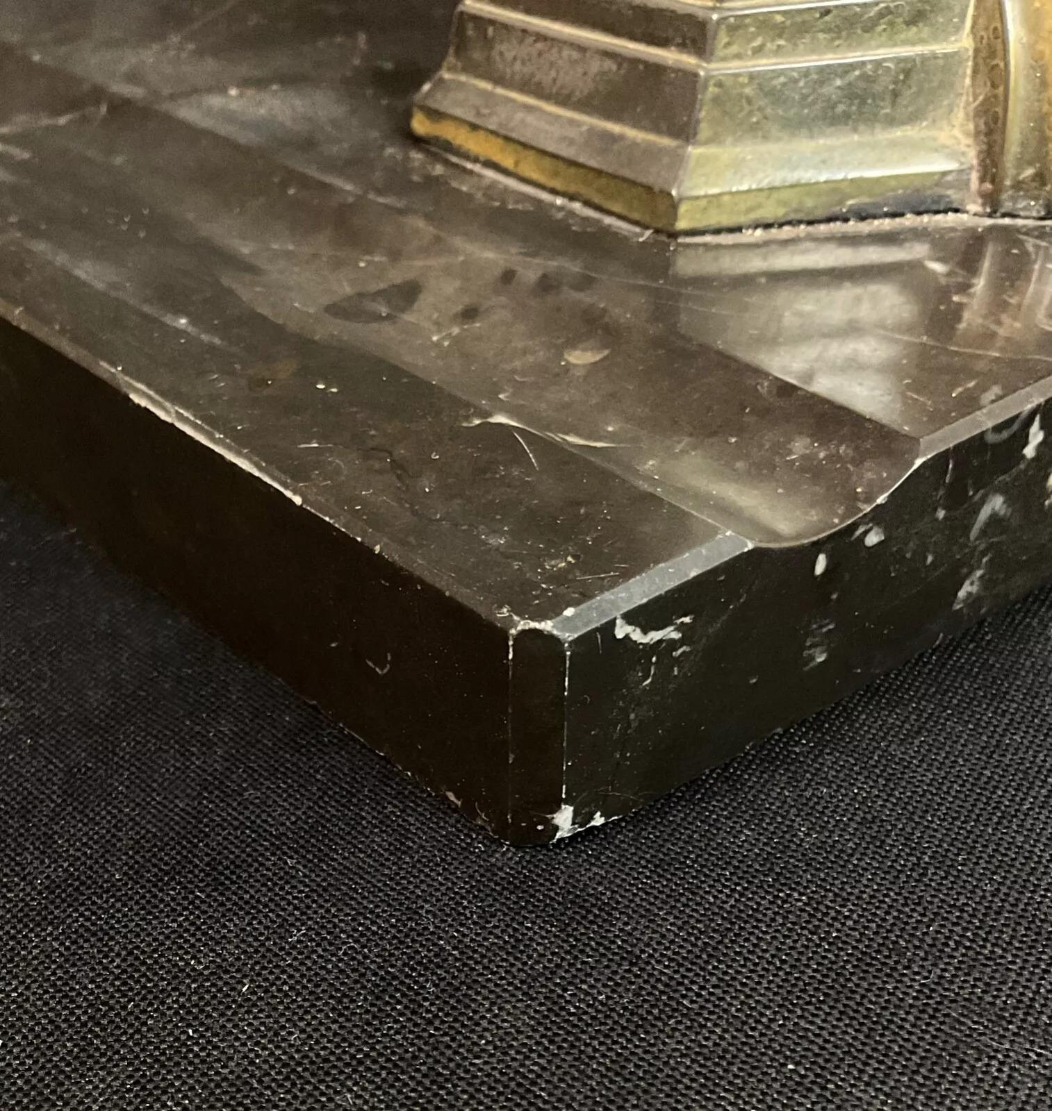 Tintero Art Decó vintage de los años 30 sobre mármol negro - 2Y581 Metal en venta