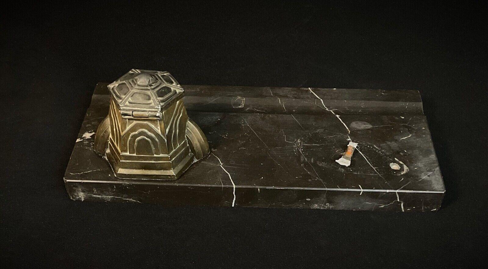 Tintero Art Decó vintage de los años 30 sobre mármol negro - 2Y581 en venta 3