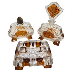 Vintage 1930s Art Deco Karl Palda Crystal Vanity Set of Three Pieces