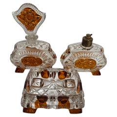 Set de tres piezas de tocador de cristal Karl Palda Art Decó vintage de los años 30