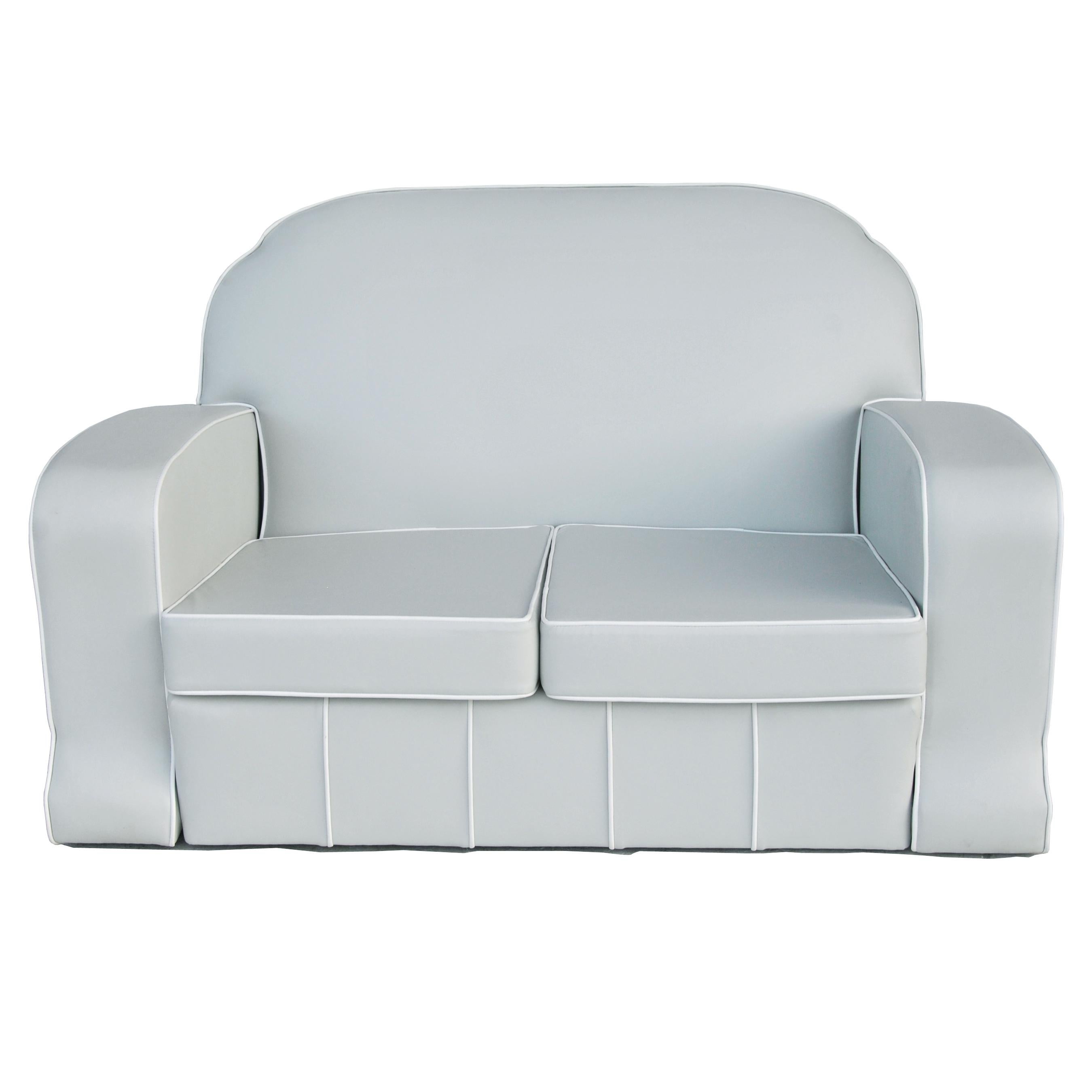 Newly upholstered in off-white/light grey vinyl with an accentuated white piping and
detachable cushion.





   