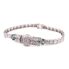 Vintage 1930's Art Deco Platinum Diamond and Emerald Bracelet