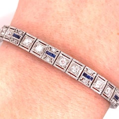 Vintage 1930s Art Deco Platinum Diamond and Sapphire Bracelet 2.00 Carat
