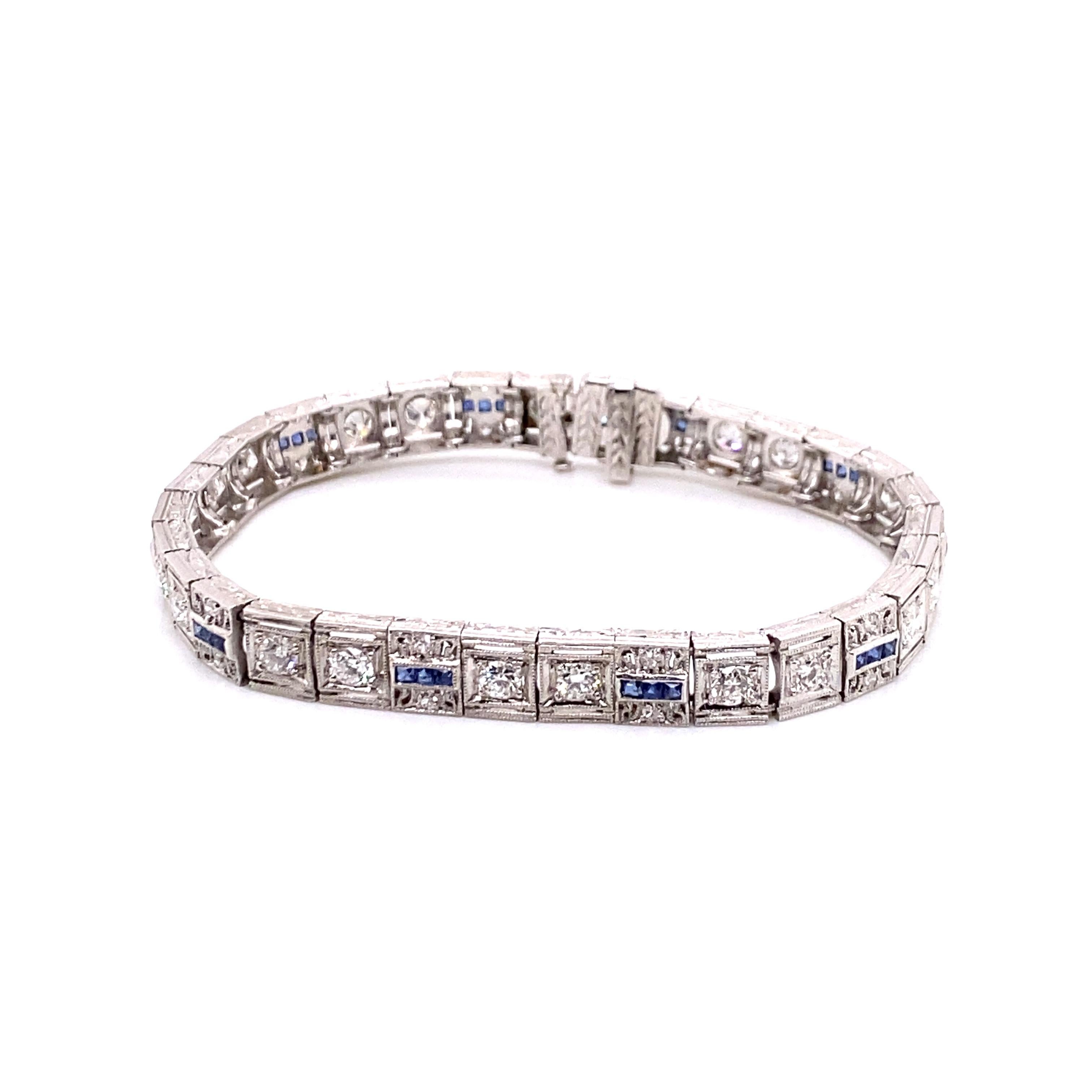 Vintage 1930er Jahre Art Deco Platin Diamant und Saphir Armband 2,00ct (Art déco) im Angebot