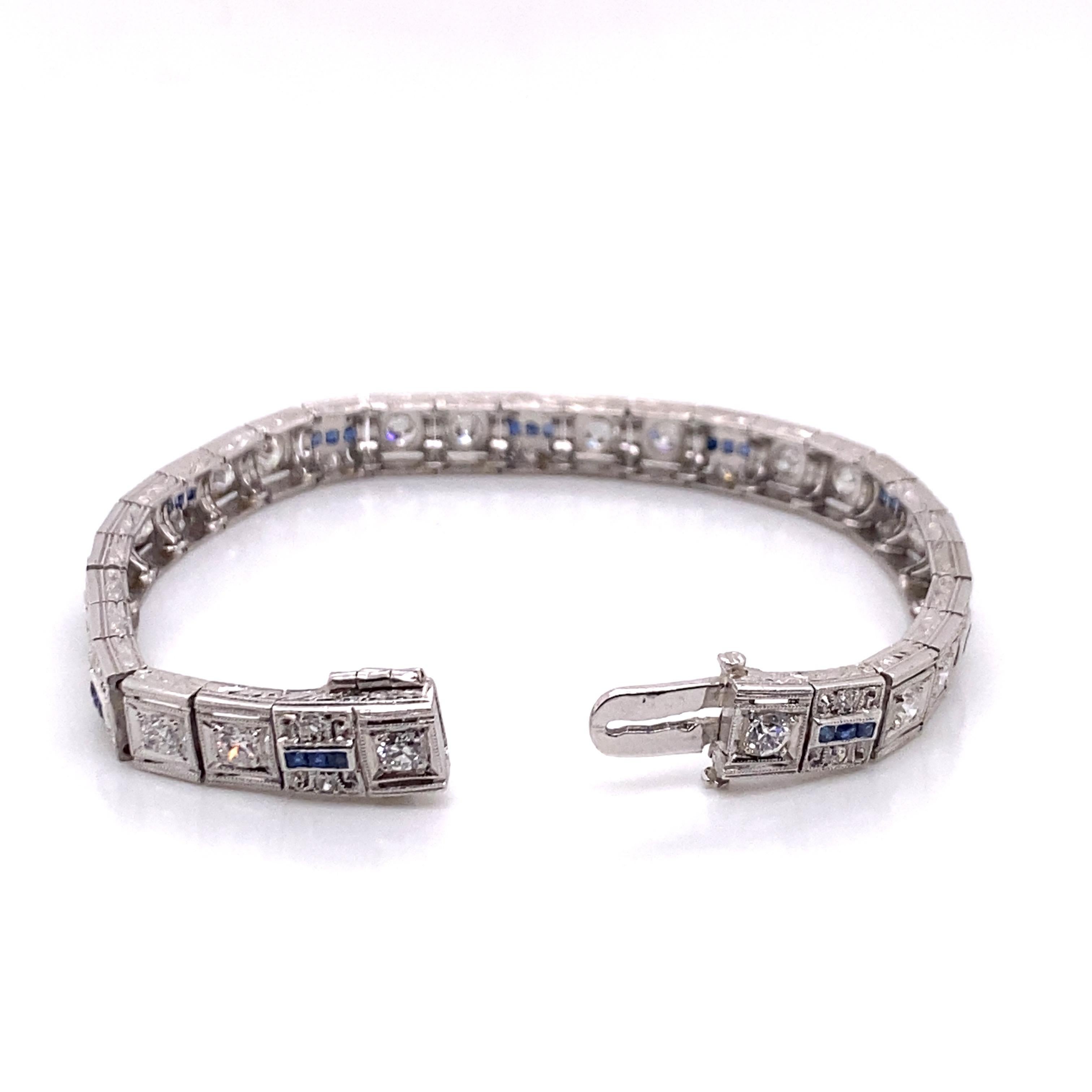 Vintage 1930er Jahre Art Deco Platin Diamant und Saphir Armband 2,00ct Damen im Angebot