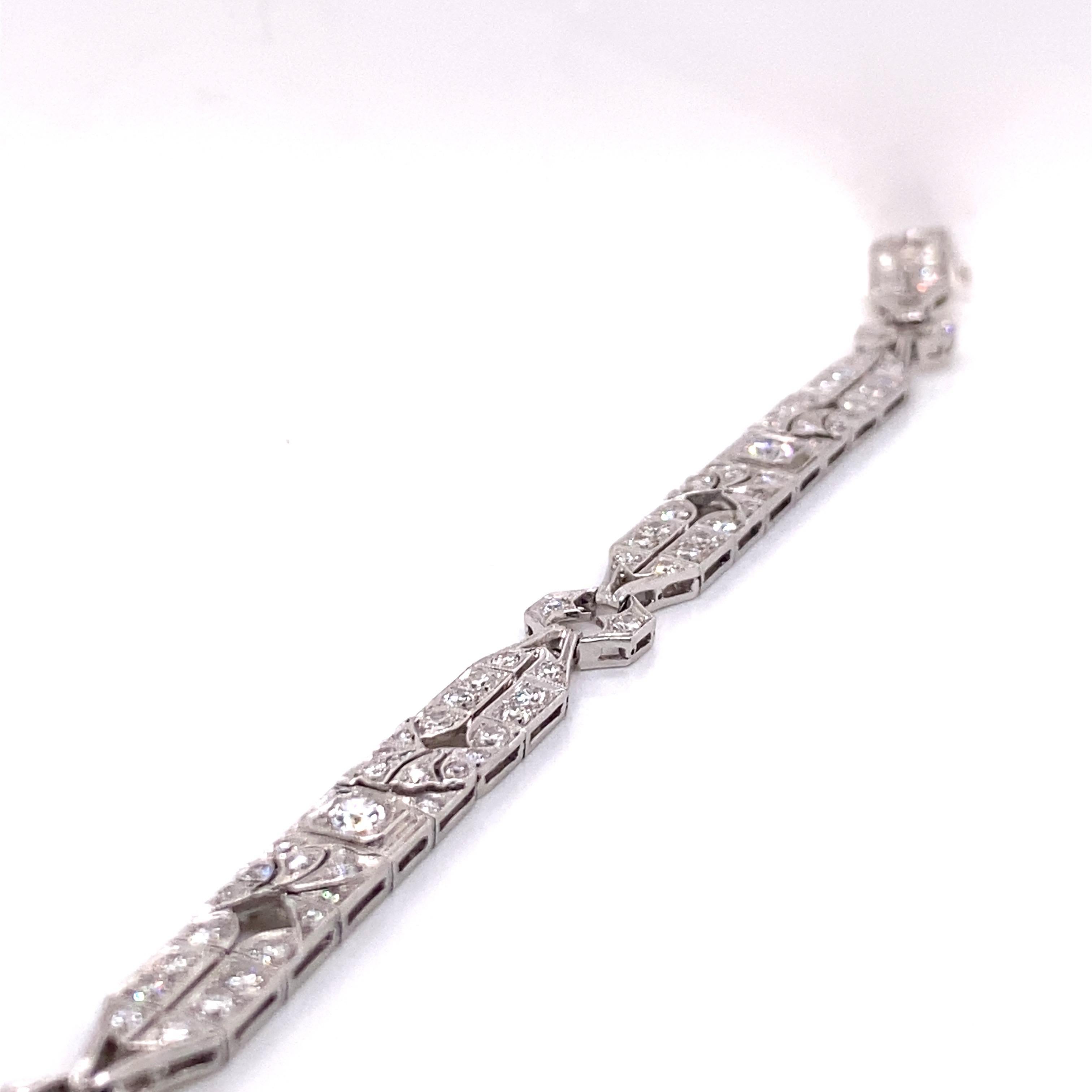 Vintage 1930's Art Deco Platinum Diamond Bracelet 3.00ct In Good Condition For Sale In Boston, MA