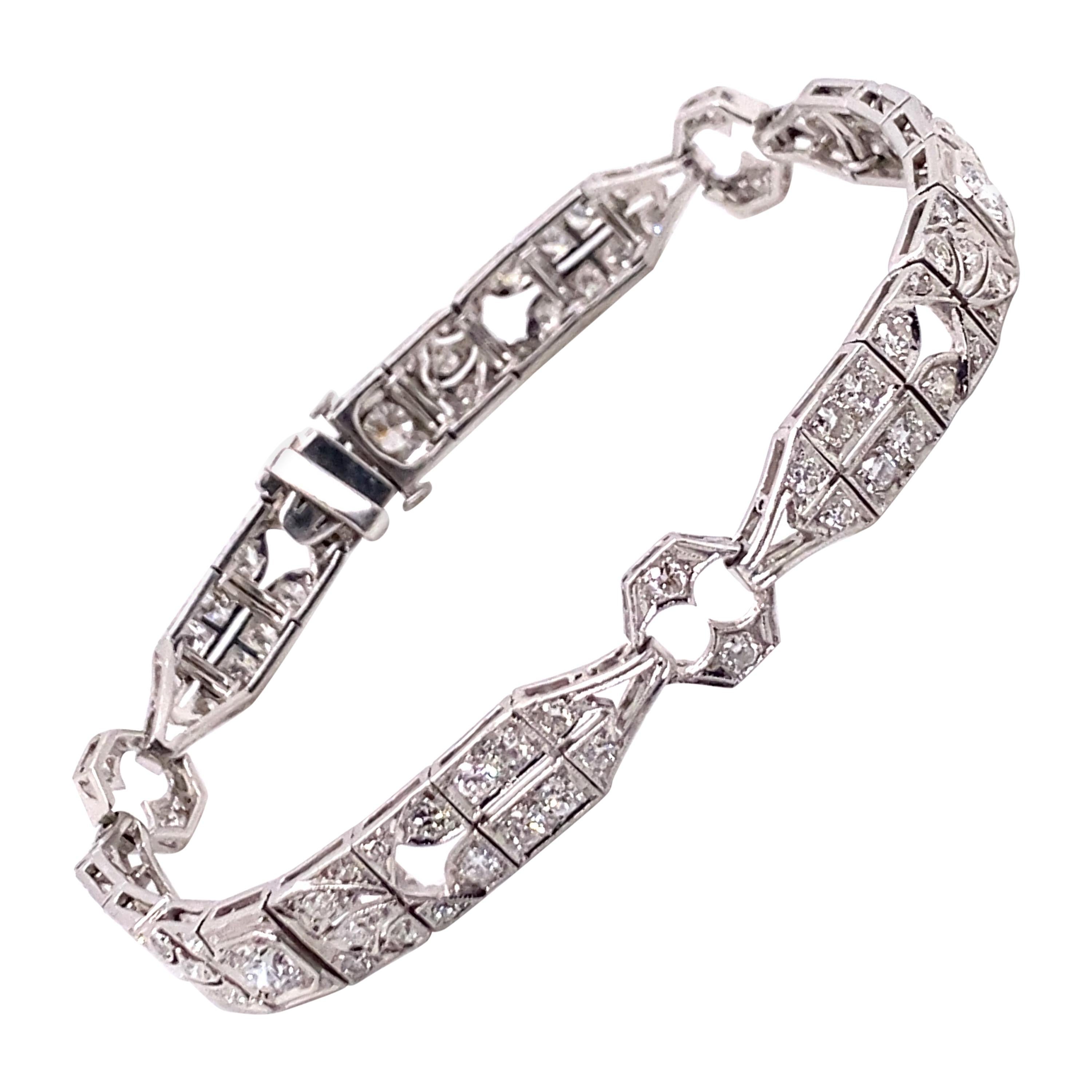 Bracelet vintage Art déco en platine avec diamants, 3,00 carats, années 1930